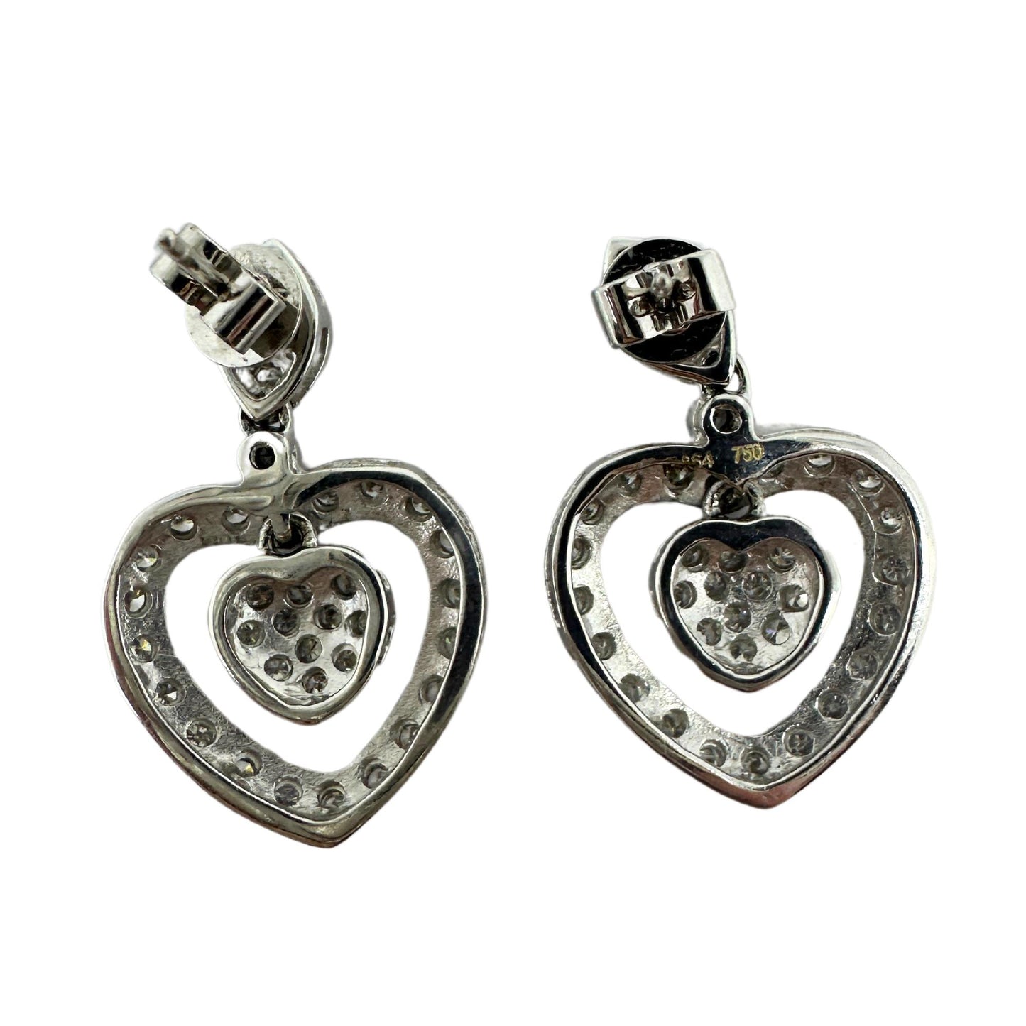 18k White Gold Diamond Heart Drop Earrings