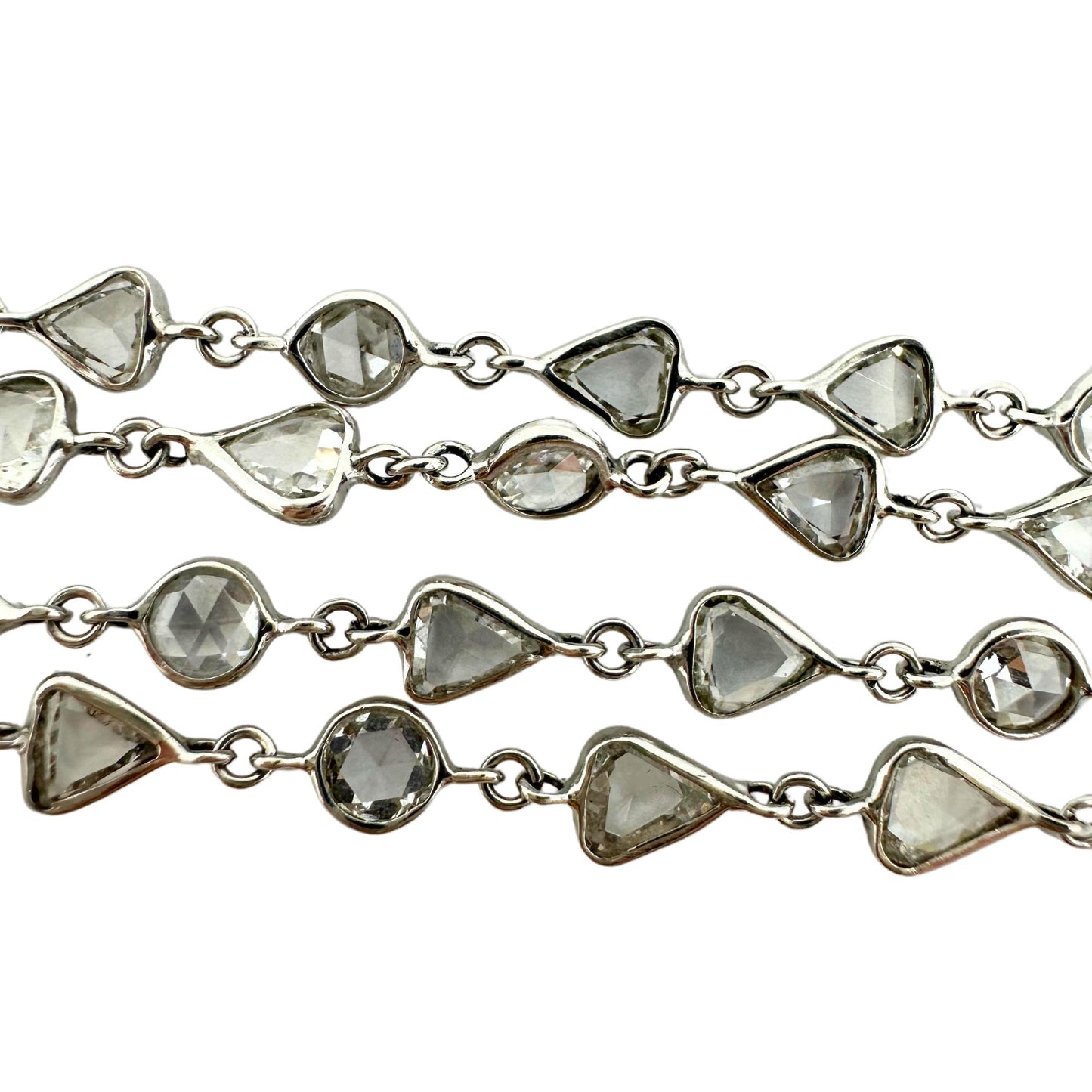 18K White Gold Diamond Rose Cut Heart Necklace Chain
