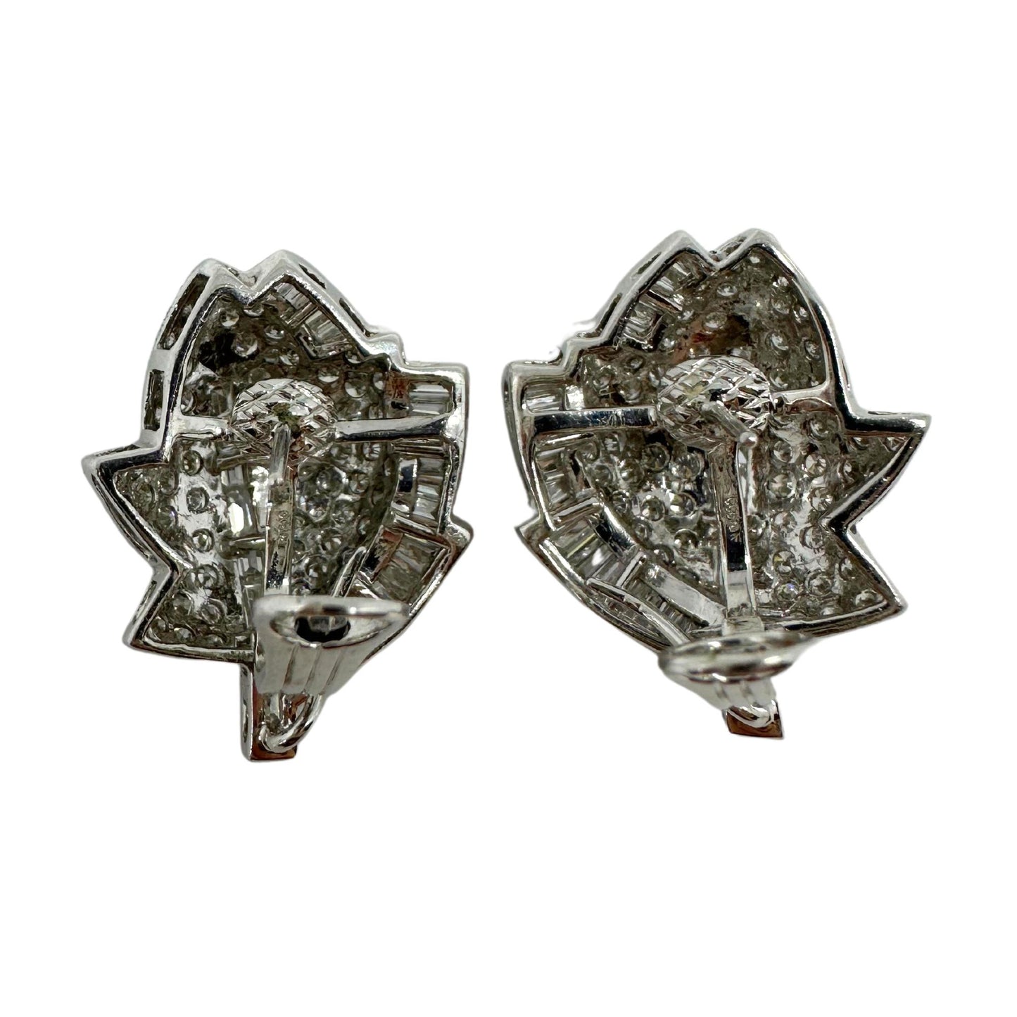 Platinum Baguette Cut Diamond Leaf Earrings