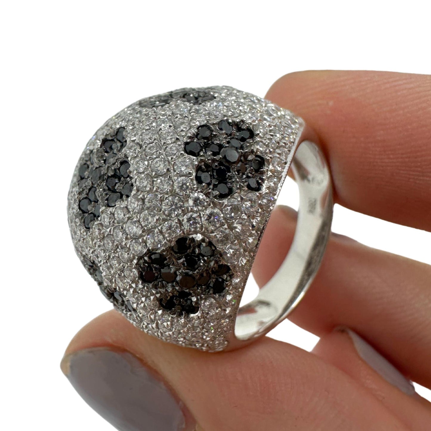 18K White Gold Black and White Diamond Dome Ring