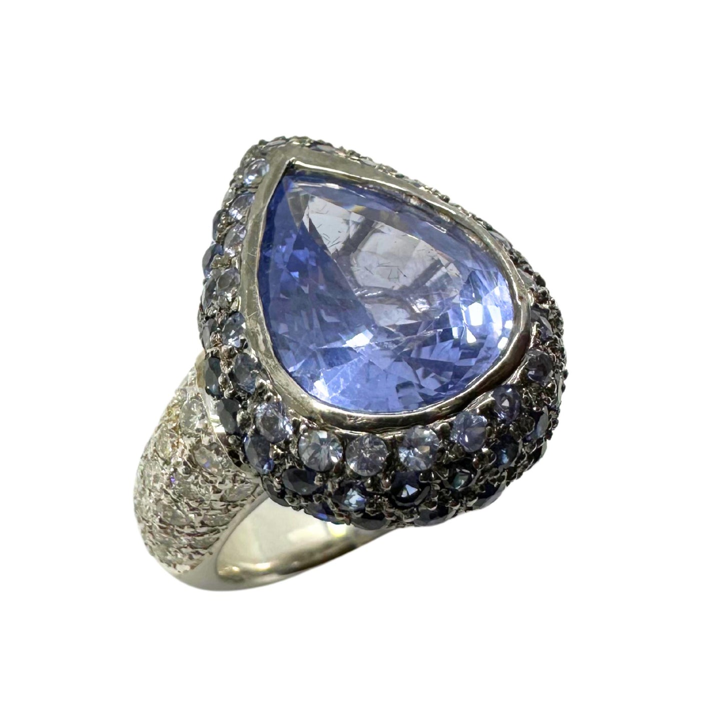 18K White Gold Pear Cut Sapphire and Diamond Ring