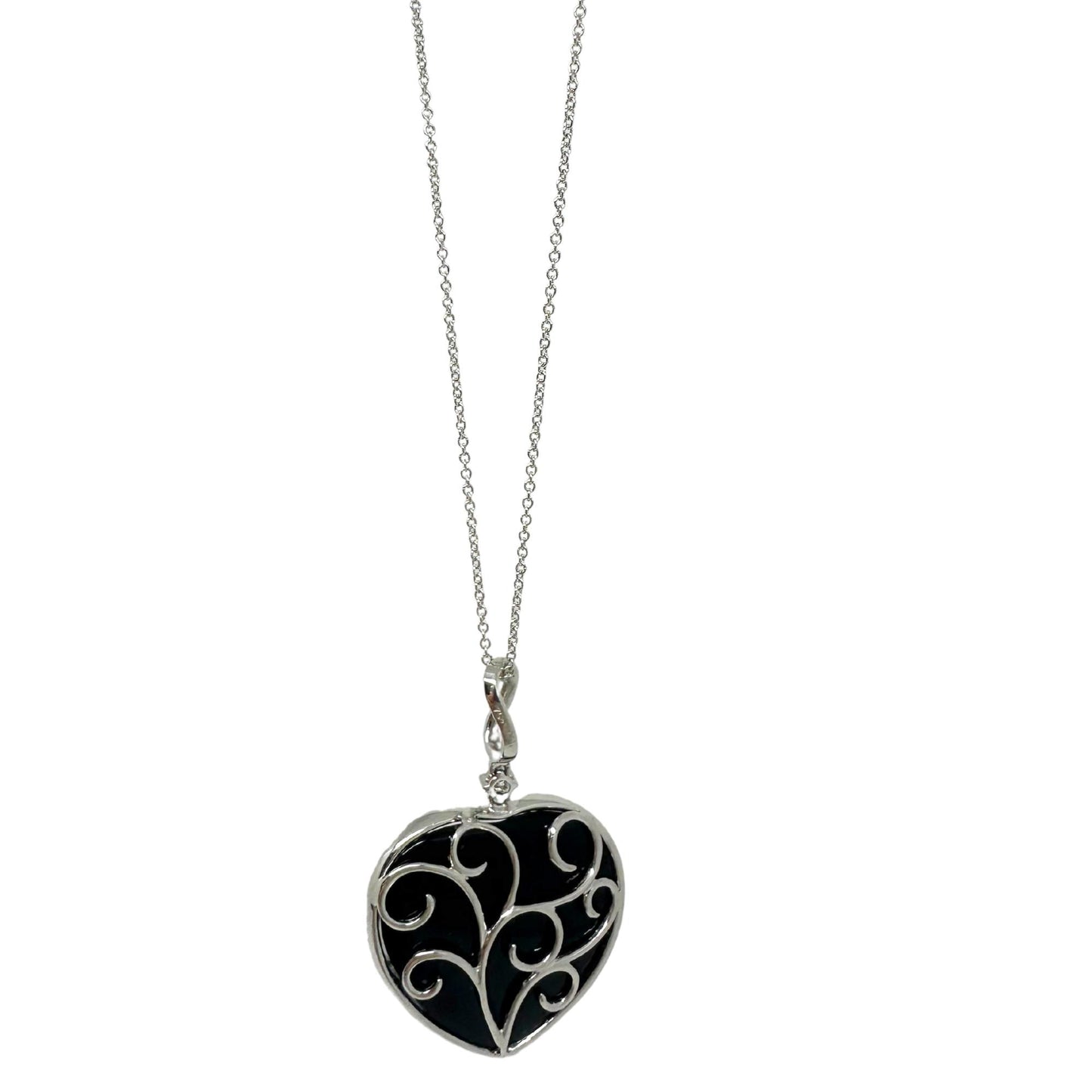18K White Gold Diamond and Black Onyx Pendant Necklace