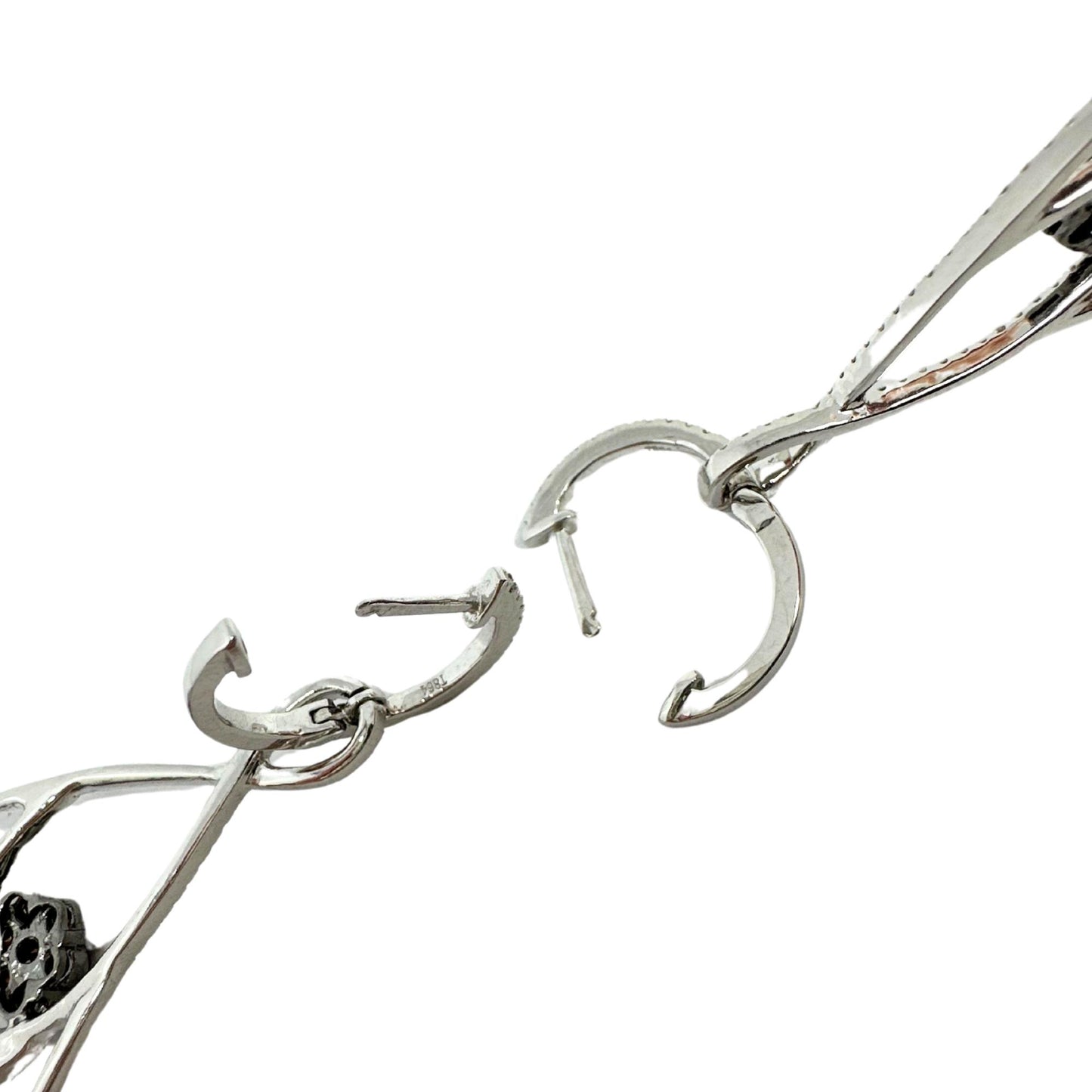 18K White Gold Brown and White Diamond Flower Drop Earrings