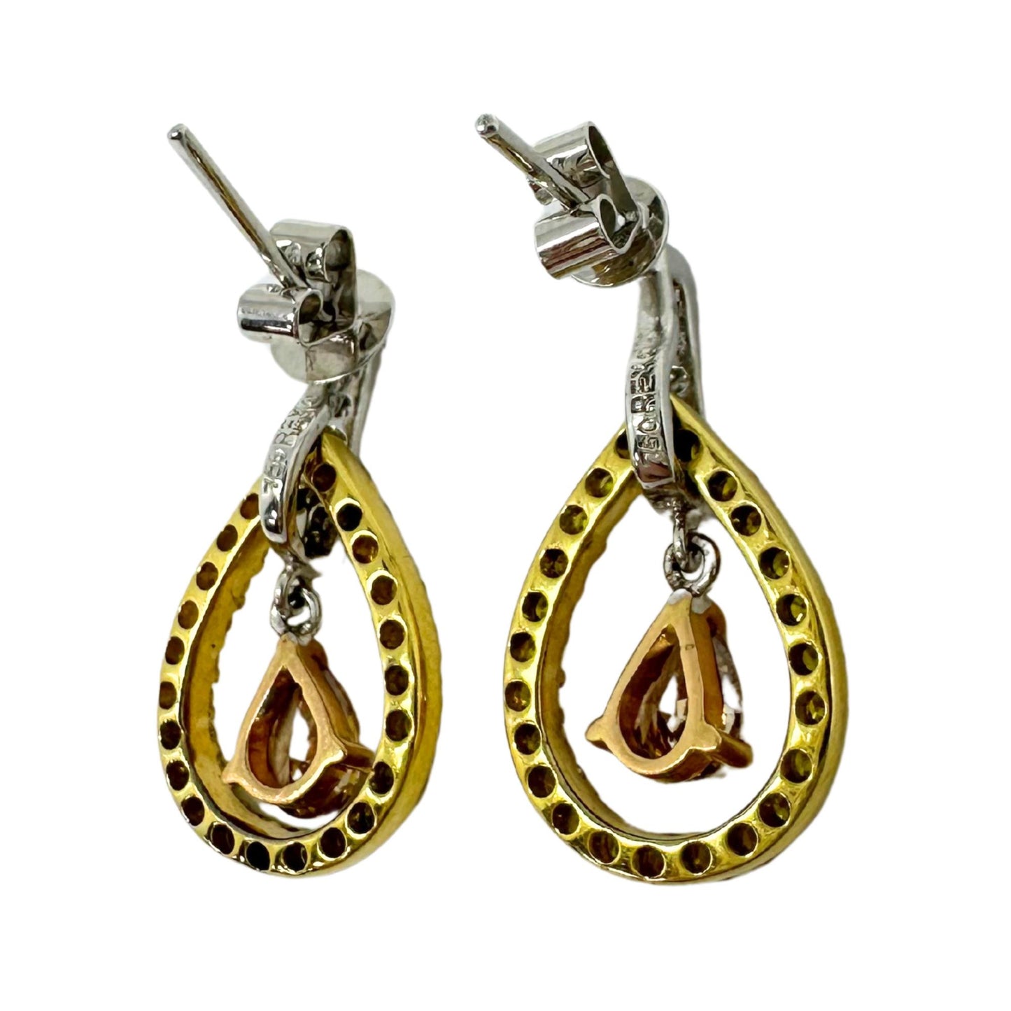 18K Yellow, Brown and White Diamond Earrings