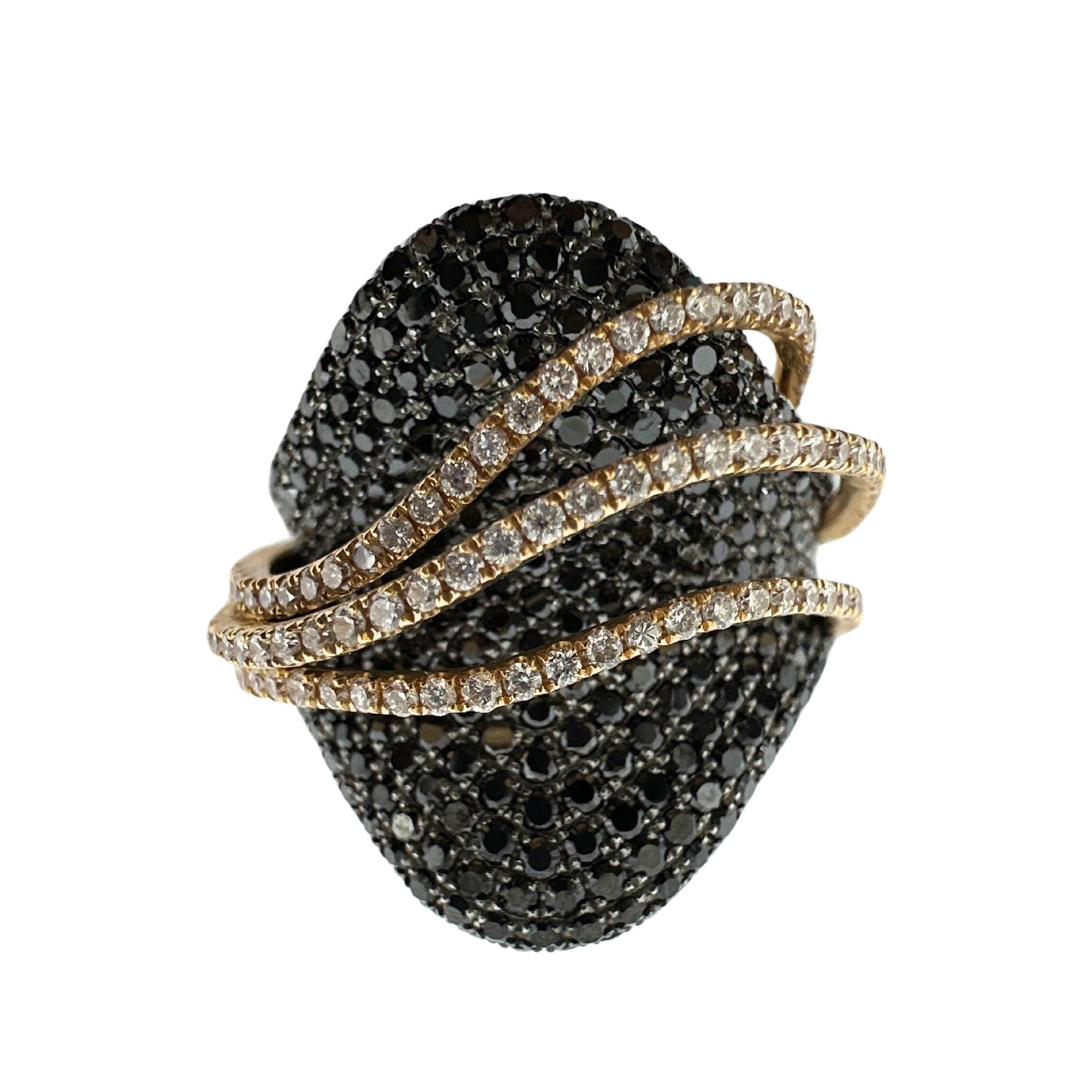 18K Two Tone Black and White Diamond Abstract Ring