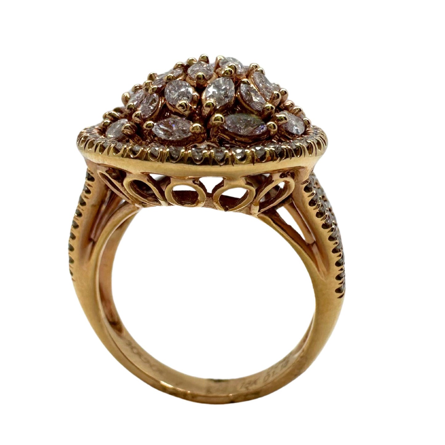 18K Rose Gold Marquise Cut Pink and White Diamond Tear Drop Dome Ring