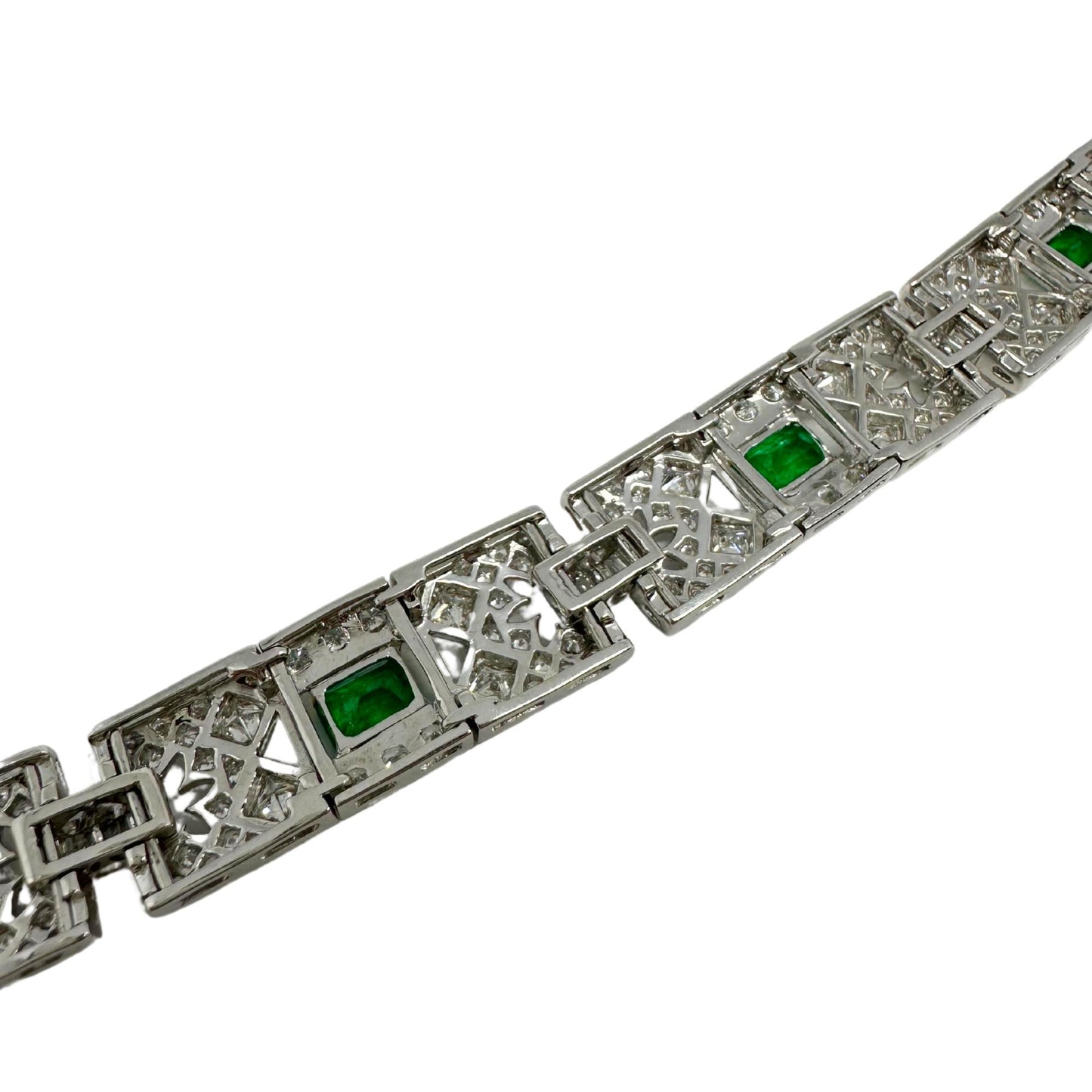 18K White Gold Diamond and Emerald Bracelet