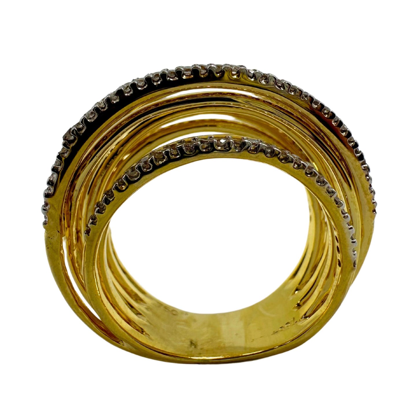 18K Yellow Gold Diamond Crossover Wide Band Ring