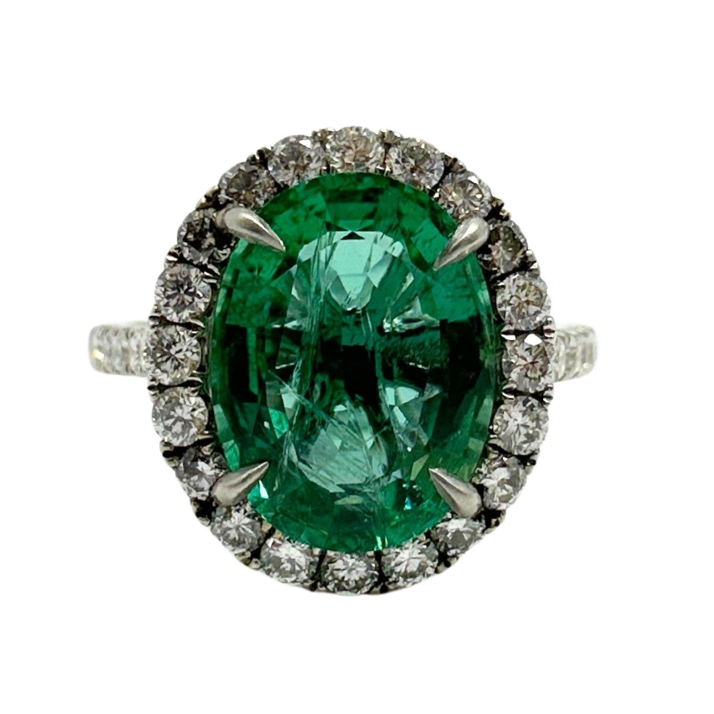 18K White Gold Diamond and Emerald Ring