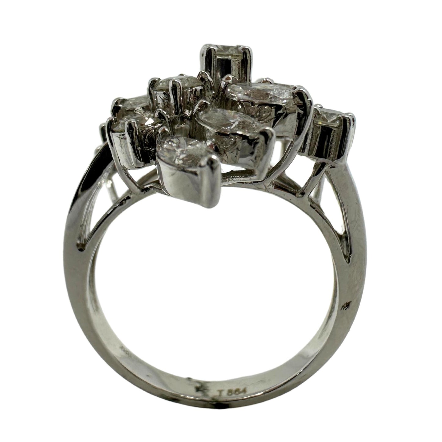 18K White Gold Marquise Cut Diamond Cluster Ring