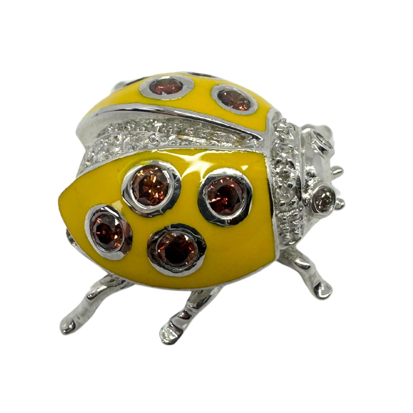18K White Gold Brown and White Diamond Yellow Lady Bug Pendant