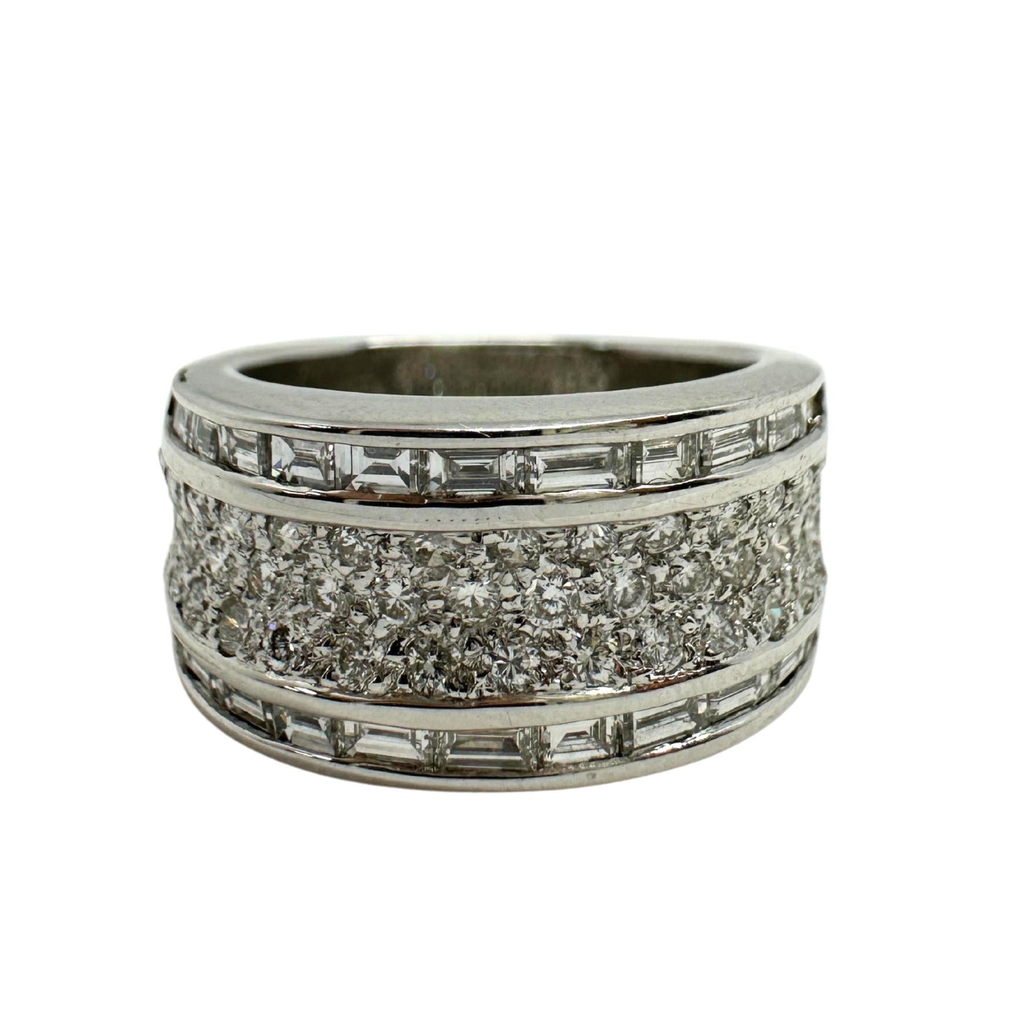 18K White Gold Baguette Cut Diamond Wide Band Ring
