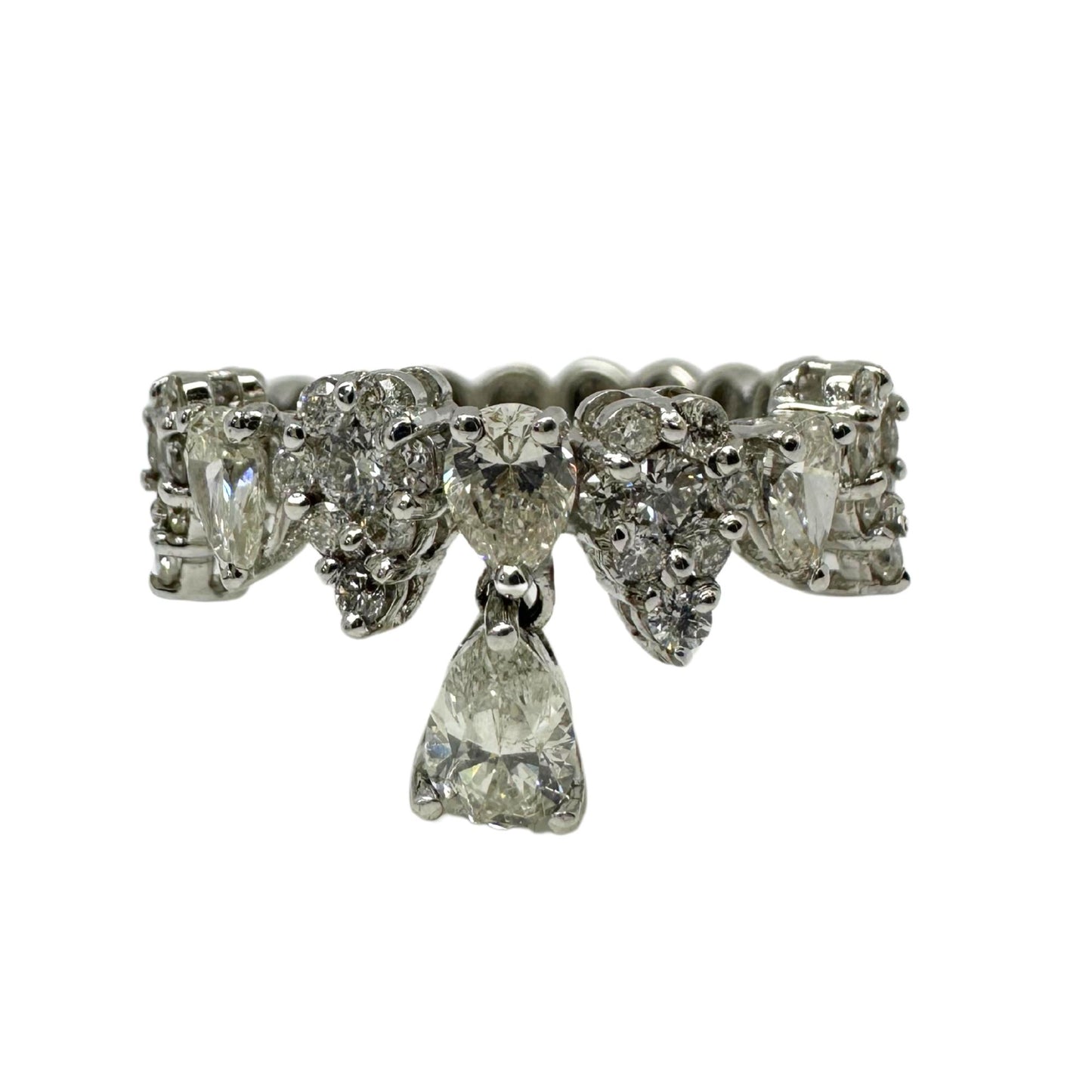 18K White Gold Pear Cut Diamond Dangling Band Ring