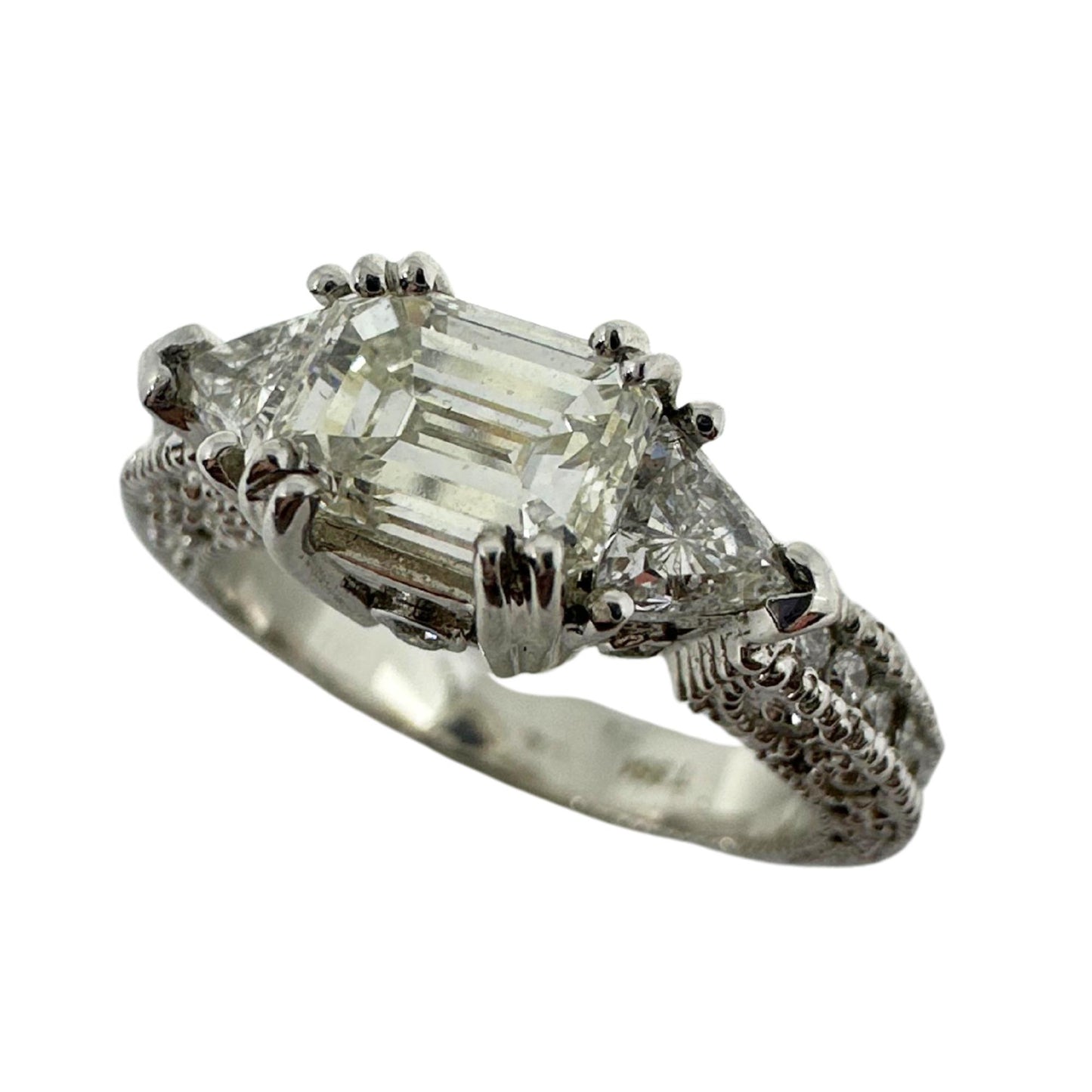 18K White Gold Trillion and Emerald Cut Diamond Ring