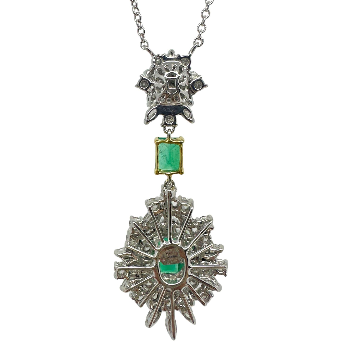 18K Two Tone Diamond and Emerald Pendant Necklace