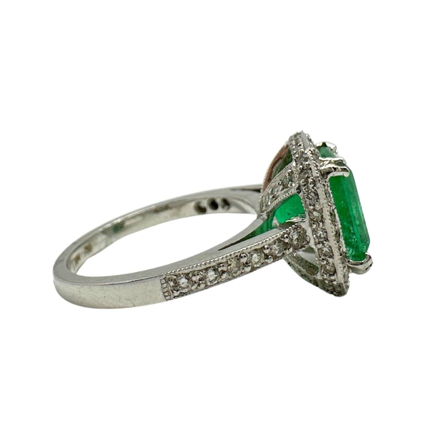 18K White Gold Diamond and Emerald Ring