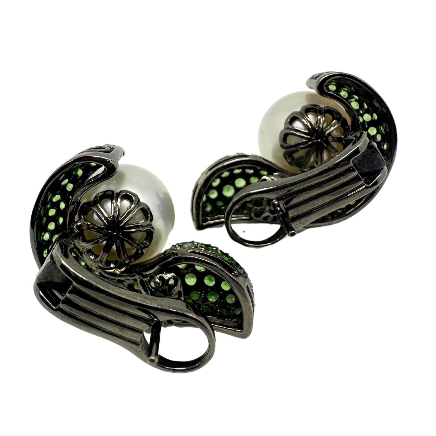18k Green Garnet and Pearl Earrings