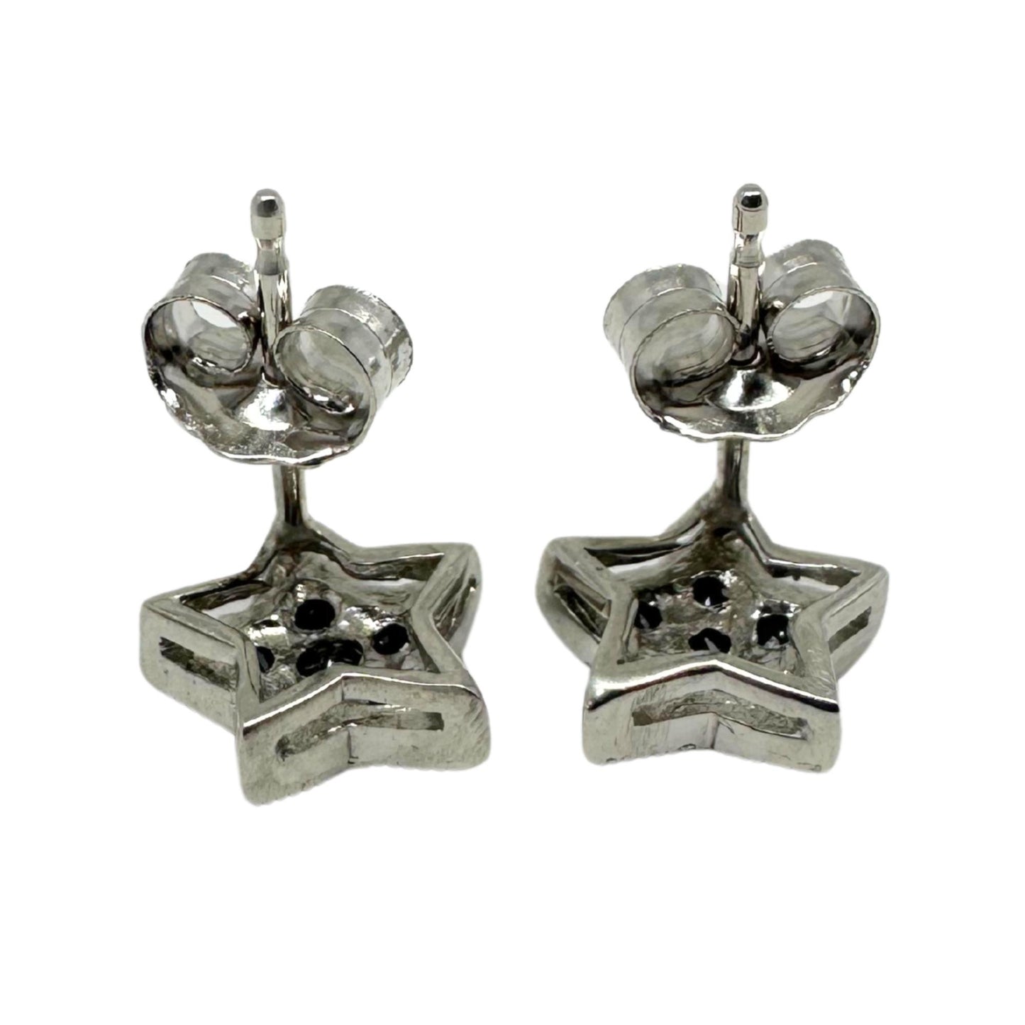 18K White Gold Black Diamond Star Studs with 14K White Gold Backing
