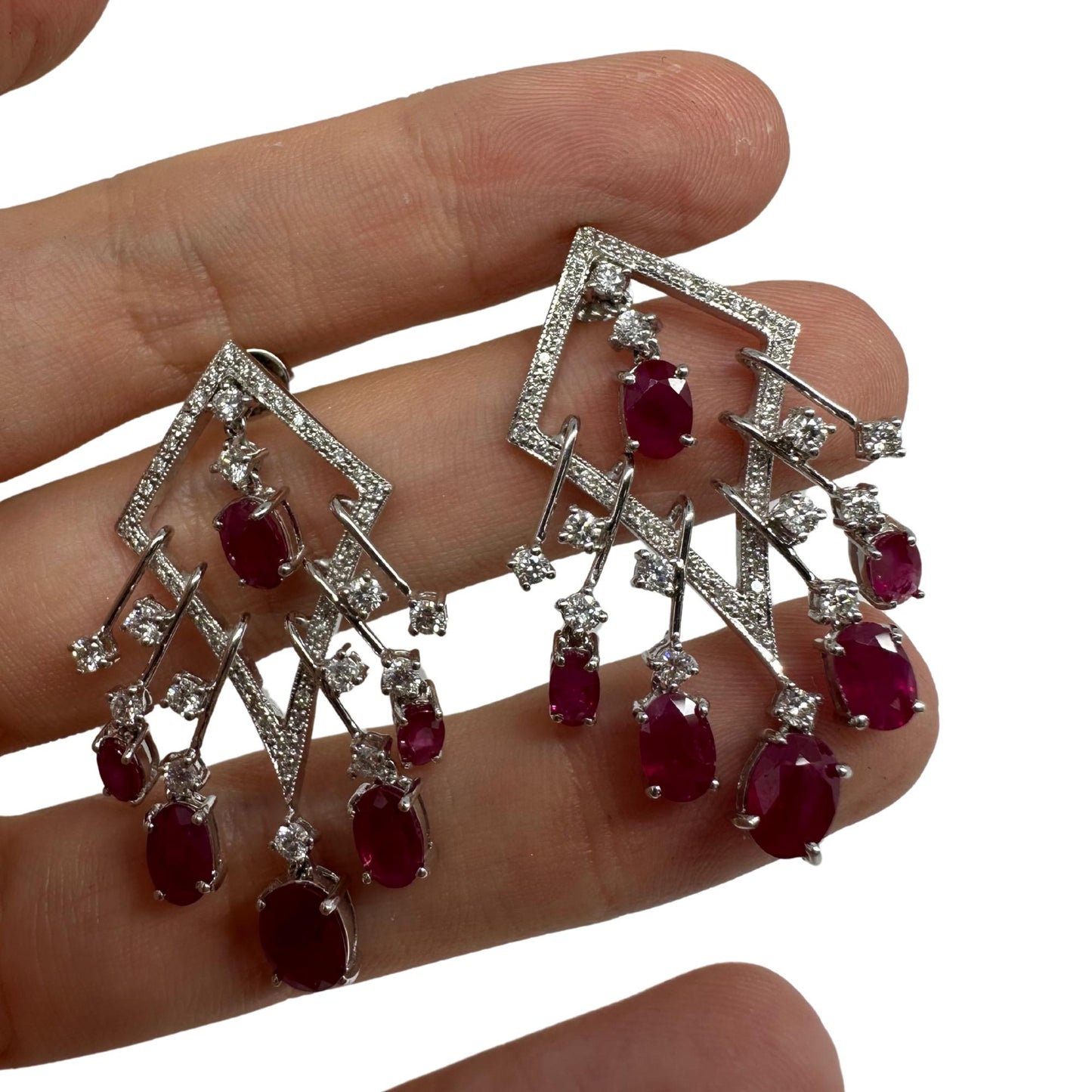 18K White Gold Diamond and Ruby Earrings