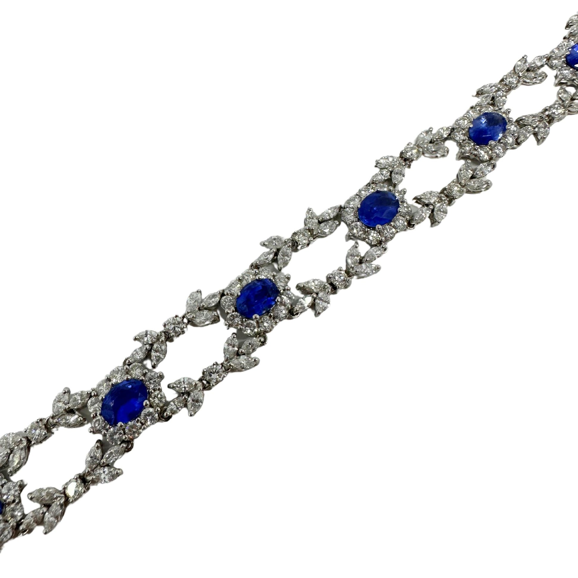 18K White Gold Diamond and Sapphire Bracelet - 7.5 inches