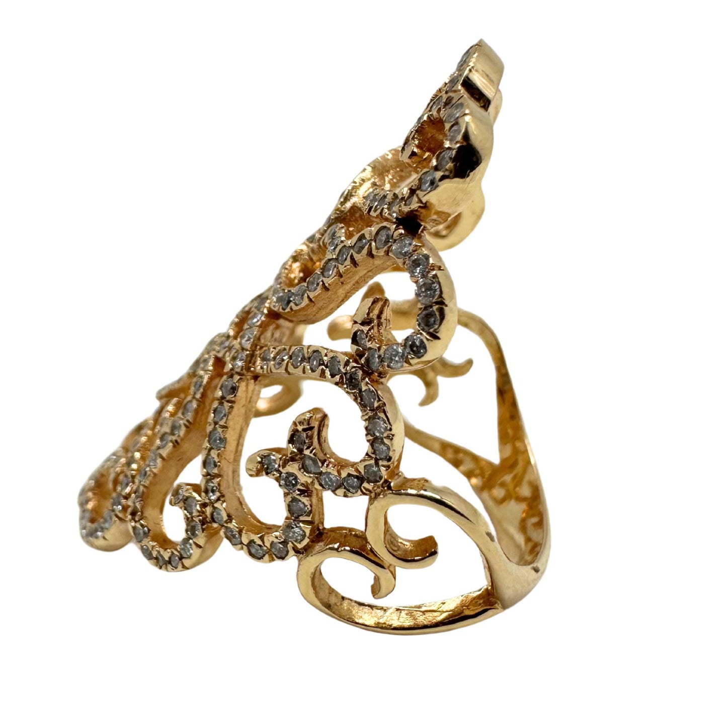 14K Yellow Gold Diamond Wide Band Ring