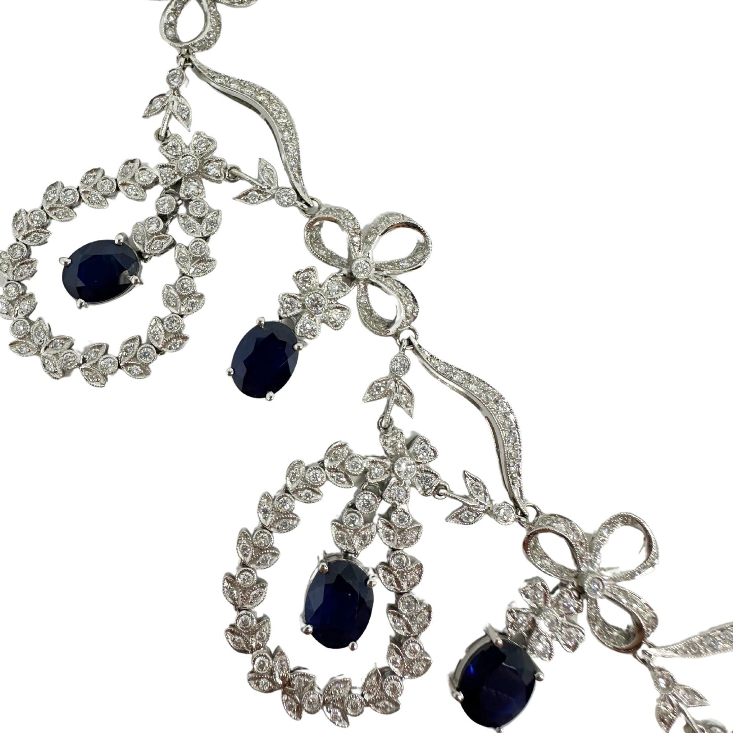 18K White Gold Diamond and Blue Sapphire Necklace