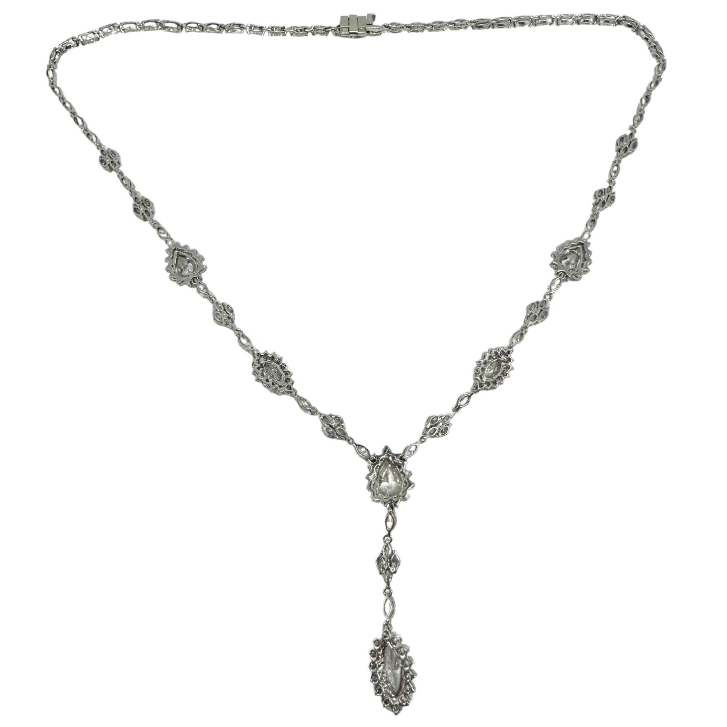 18K White Gold Marquise and Pear Cut Diamond Lariat Necklace
