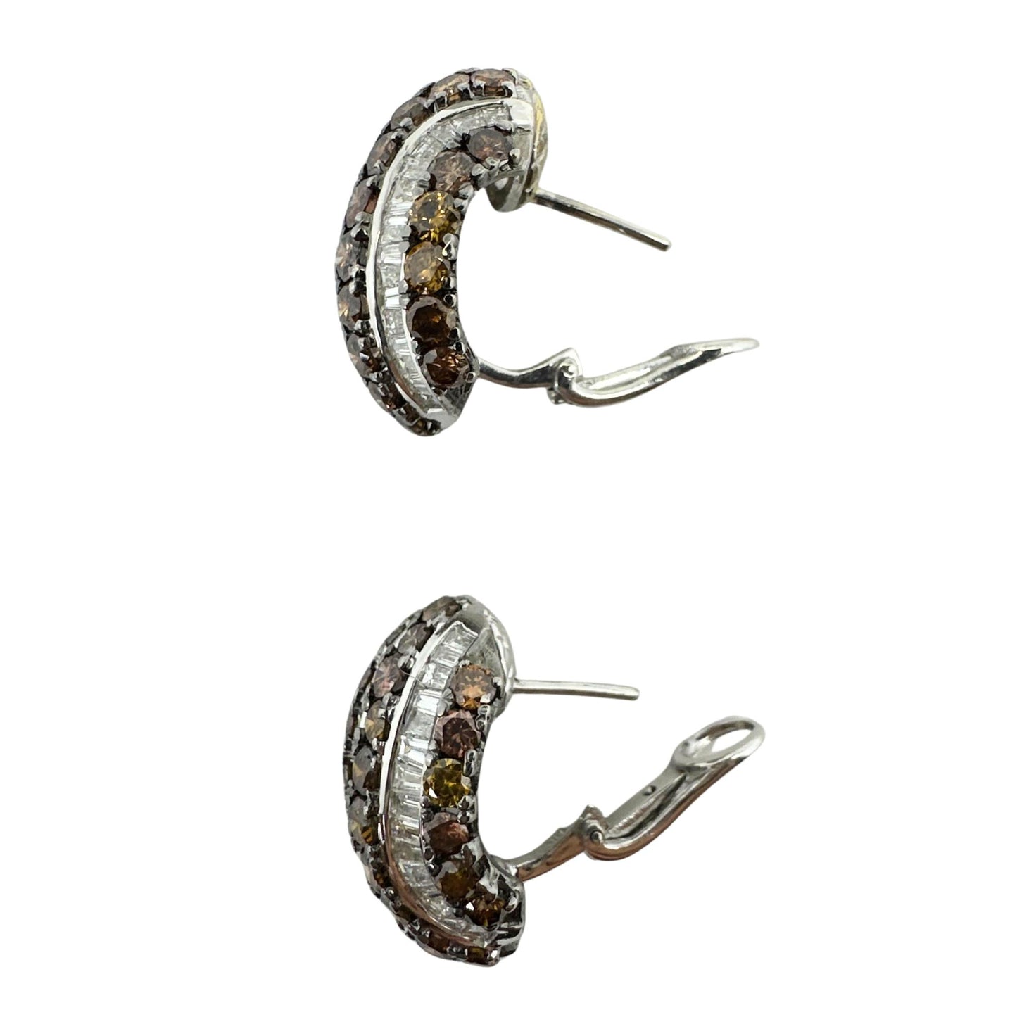 18K White Gold 9.31 Carat Tapered Baguette Cut White and Brown Diamond Earrings