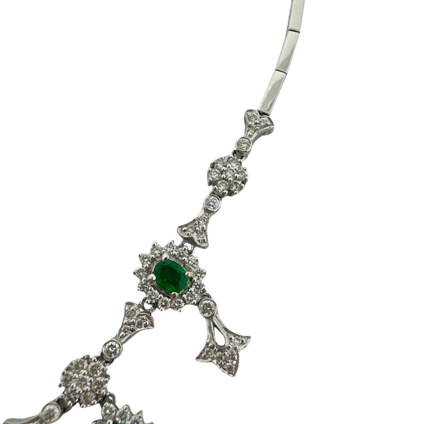 18K White Gold Diamond and Emerald Necklace - 16 inches