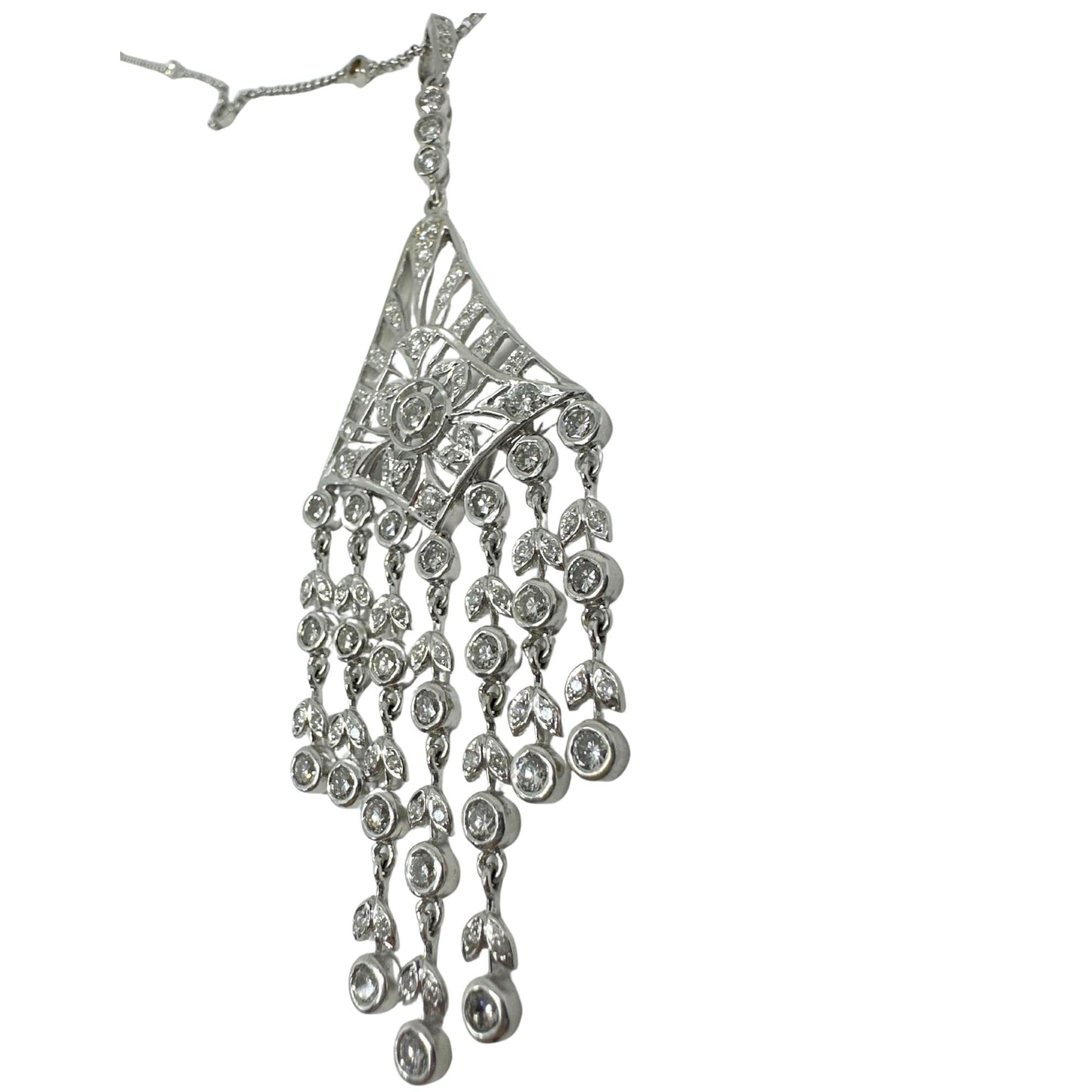 18K White Gold Diamond Pendant Chandelier Necklace