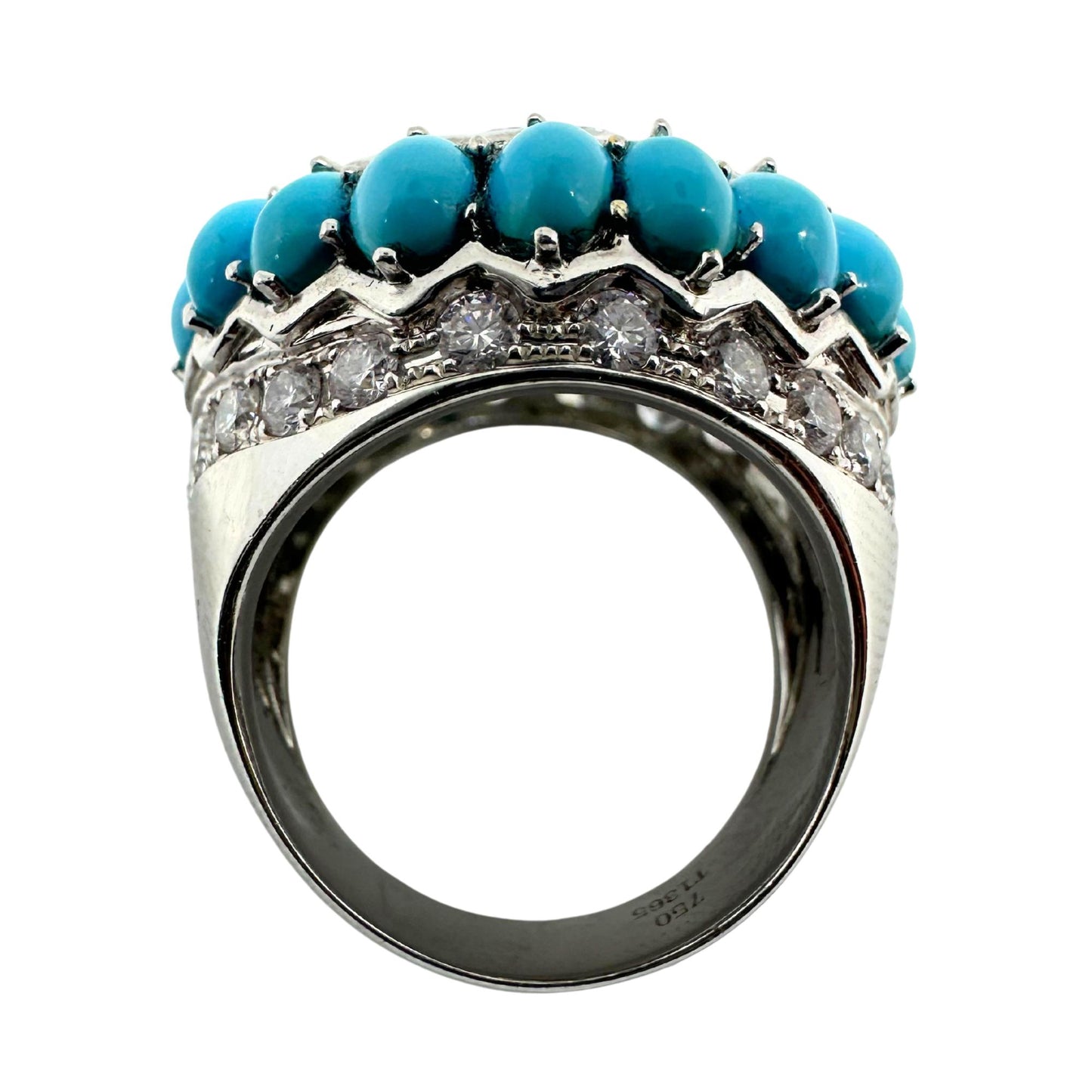 18K White Gold Diamond and Turquoise Cluster Ring