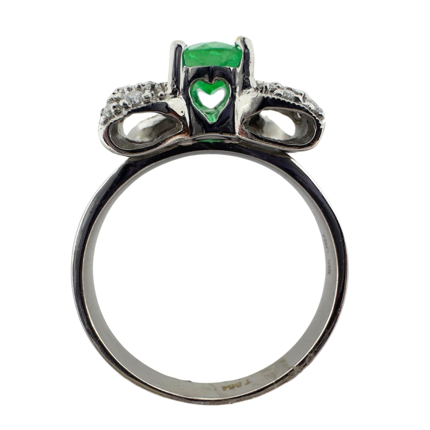 18K White Gold Diamond & Emerald Bow Ring
