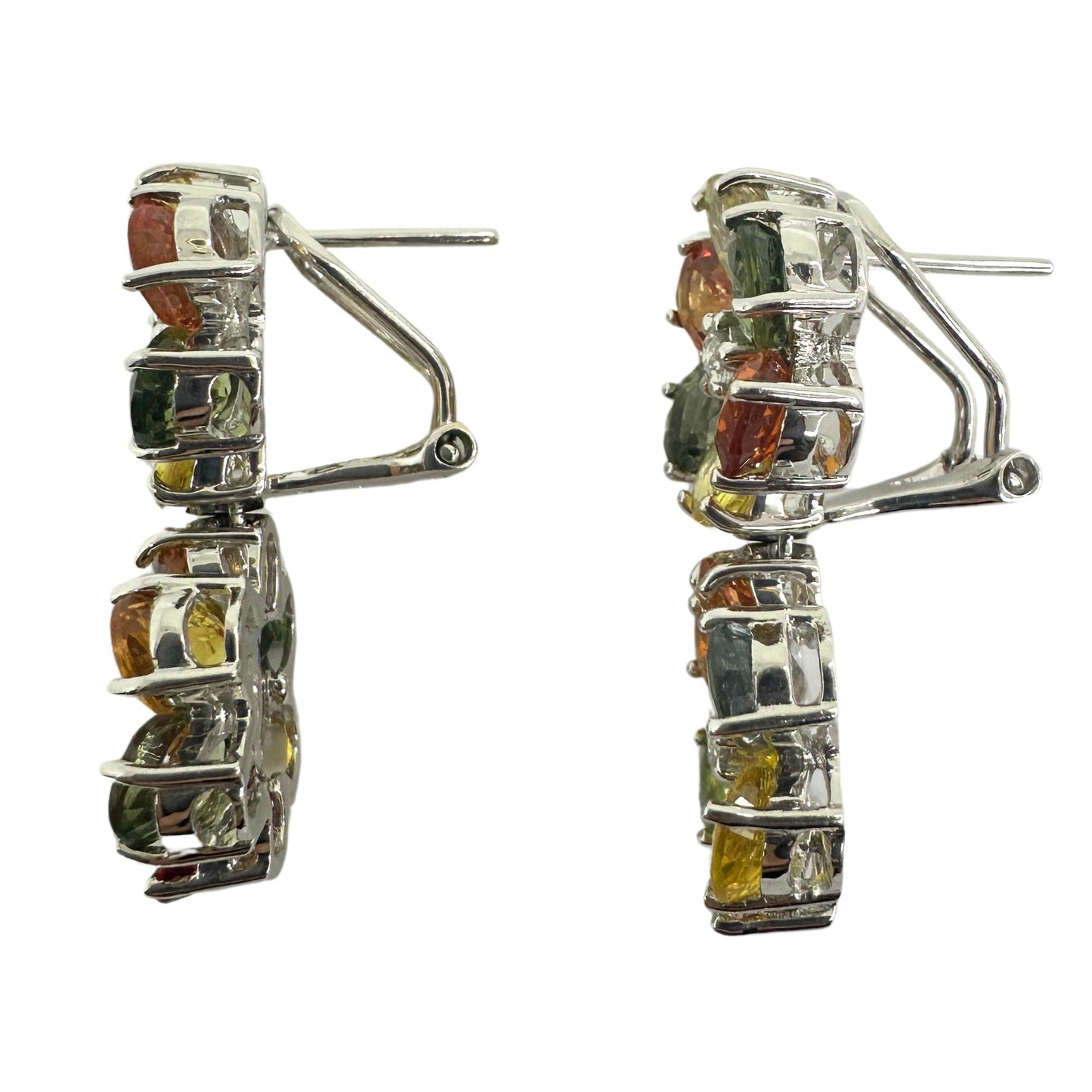 18k Modern Pear Cut Multicolor Sapphire and Diamond Flower Earrings