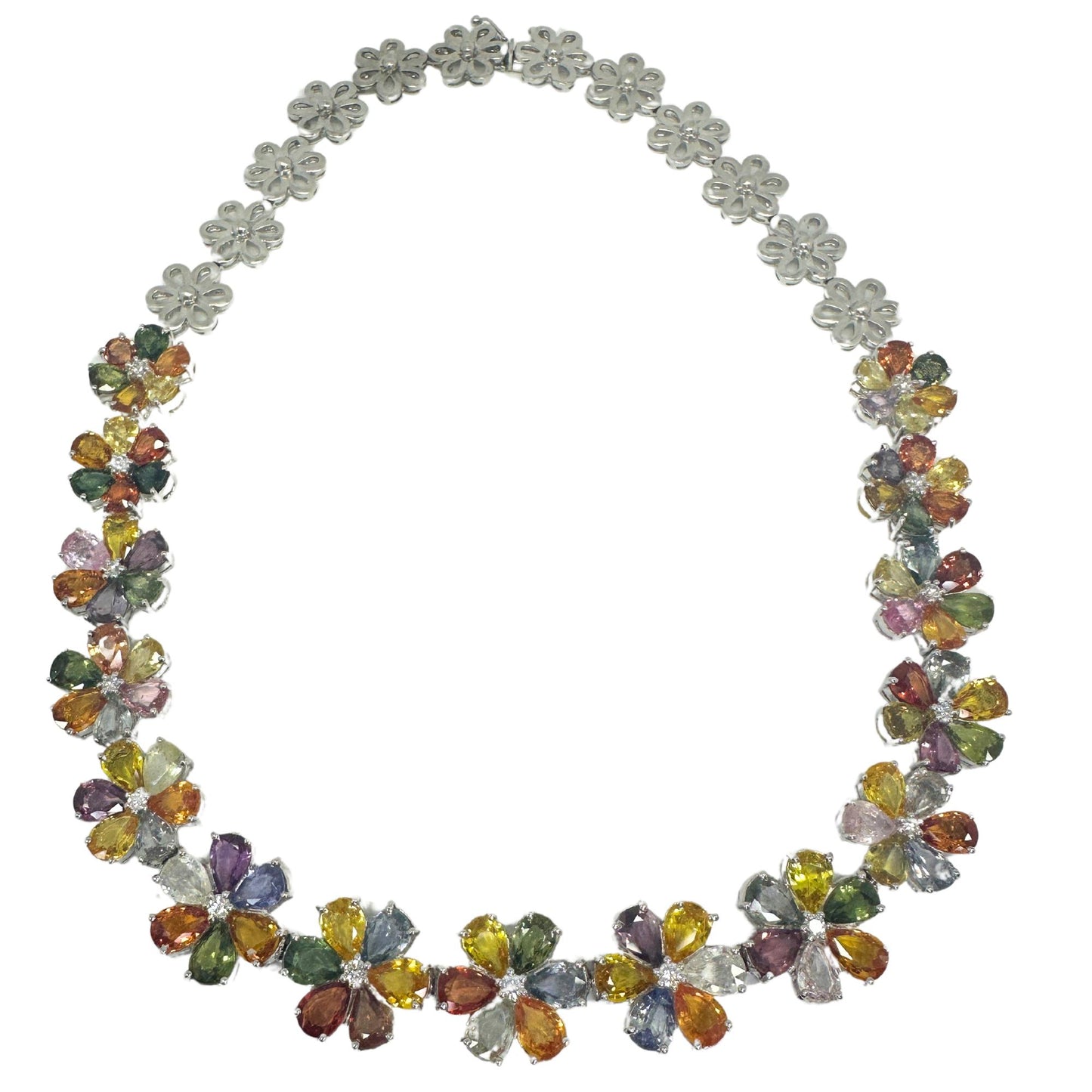 18k Modern Pear Cut Multicolor Sapphire and Diamond Necklace