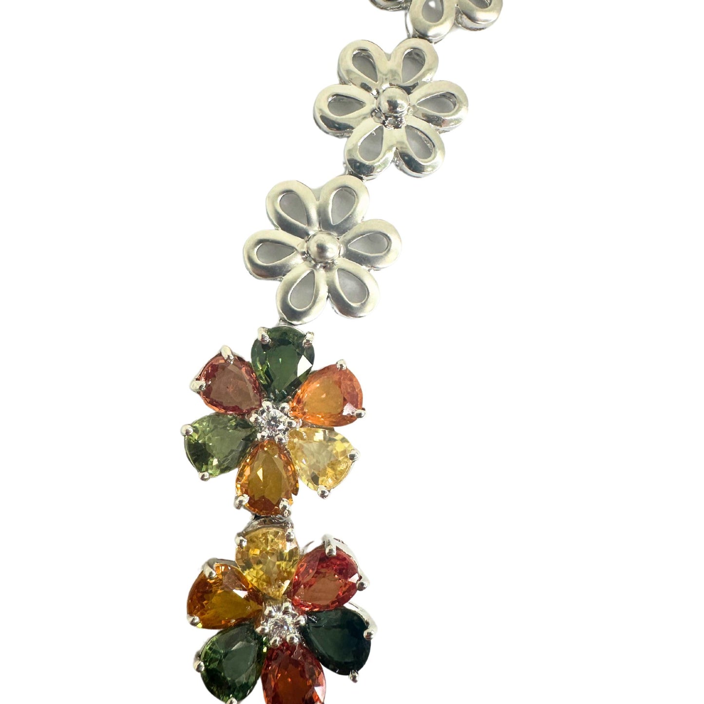 18k Modern Pear Cut Multicolor Sapphire and Diamond Necklace