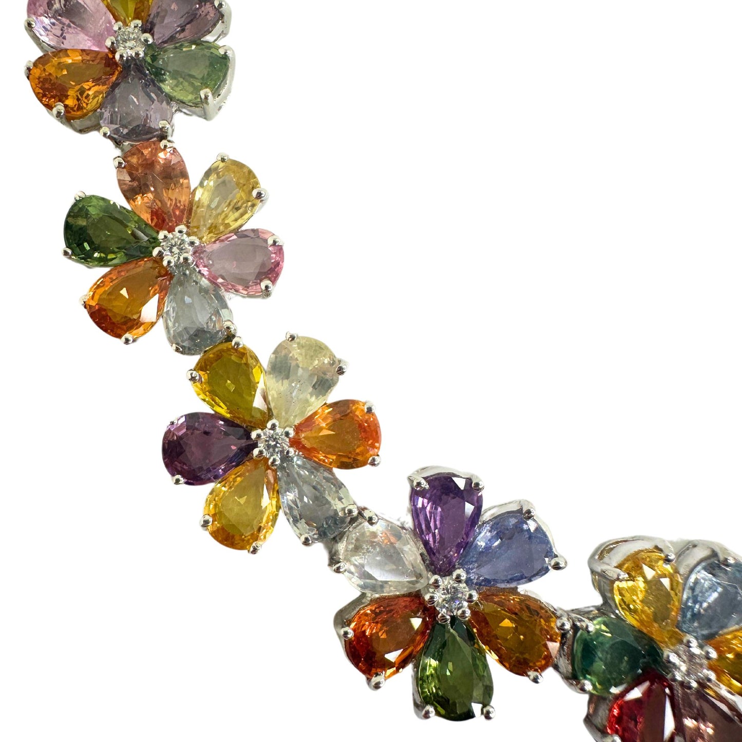 18k Modern Pear Cut Multicolor Sapphire and Diamond Necklace