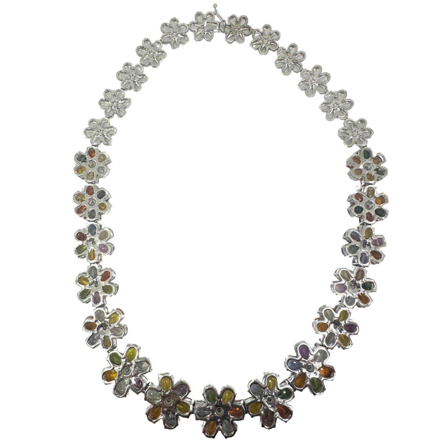 18k Modern Pear Cut Multicolor Sapphire and Diamond Necklace