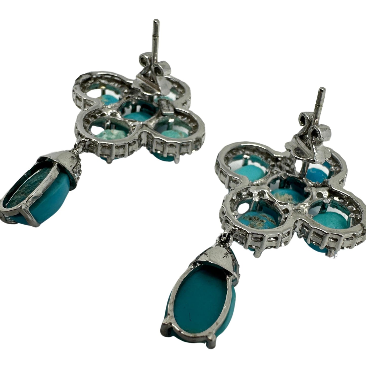 18K White Gold Diamond and Persian Turquoise Earrings