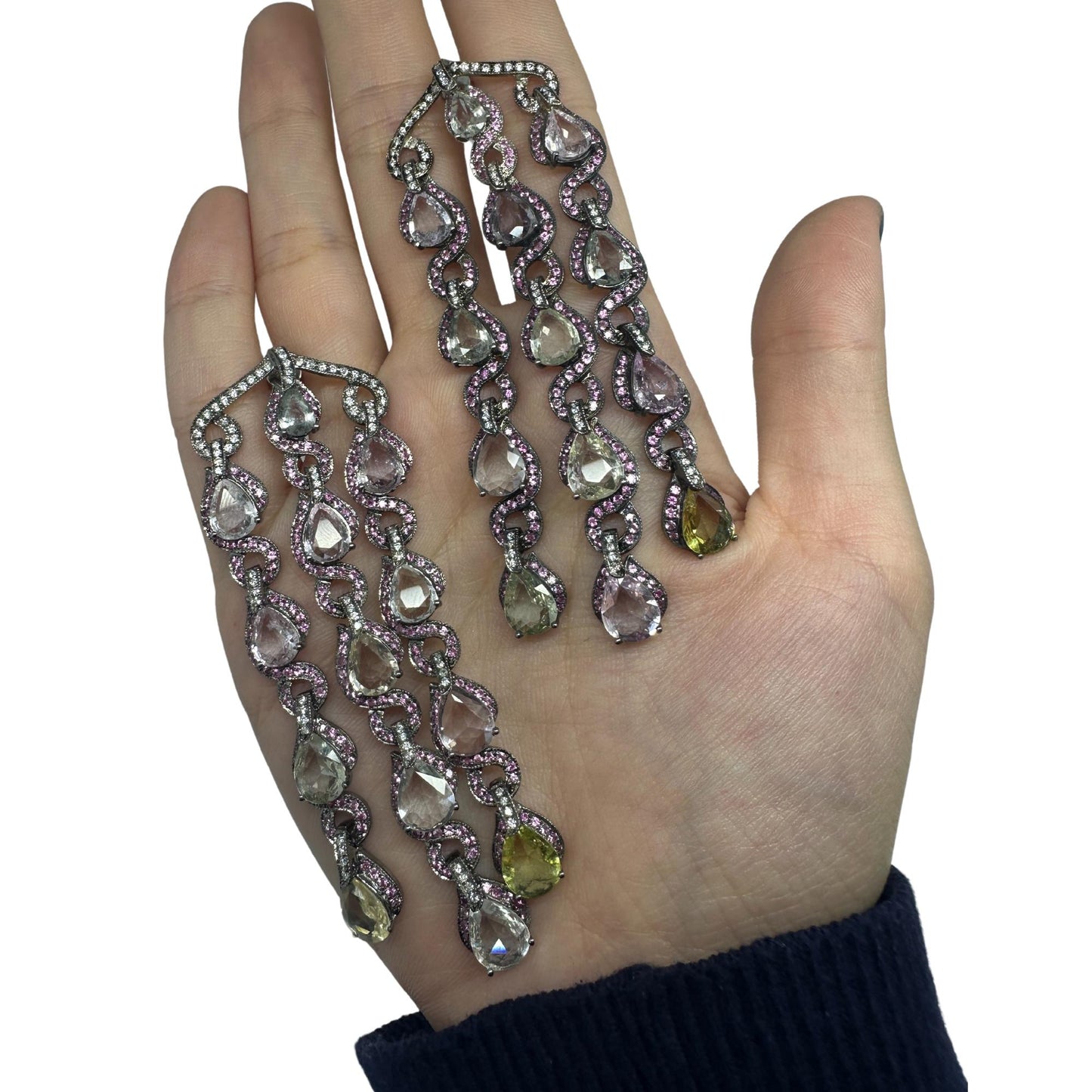 18K Diamond and Multi Color Sapphire Drop Earrings