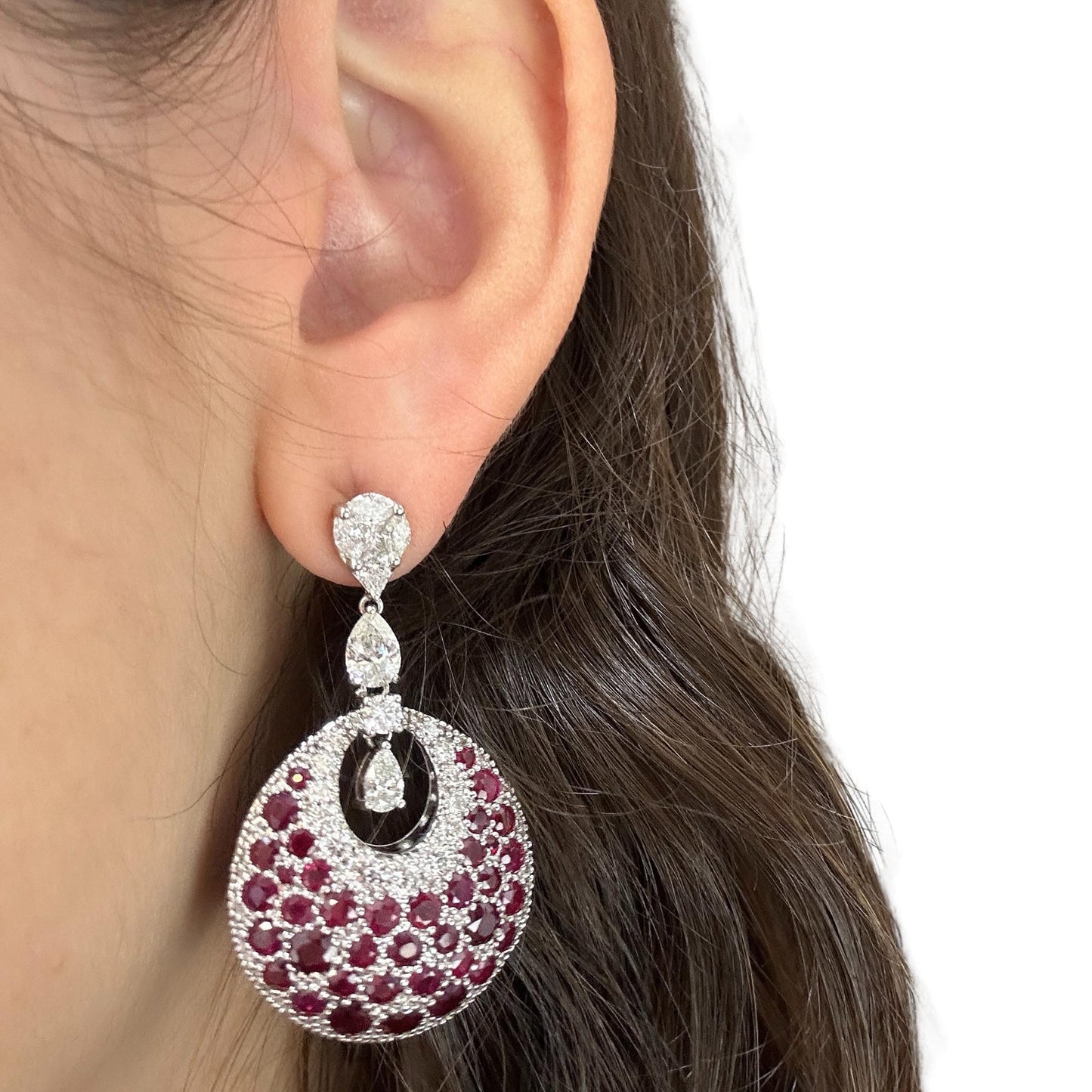 18K White Gold Diamond and Ruby Earrings