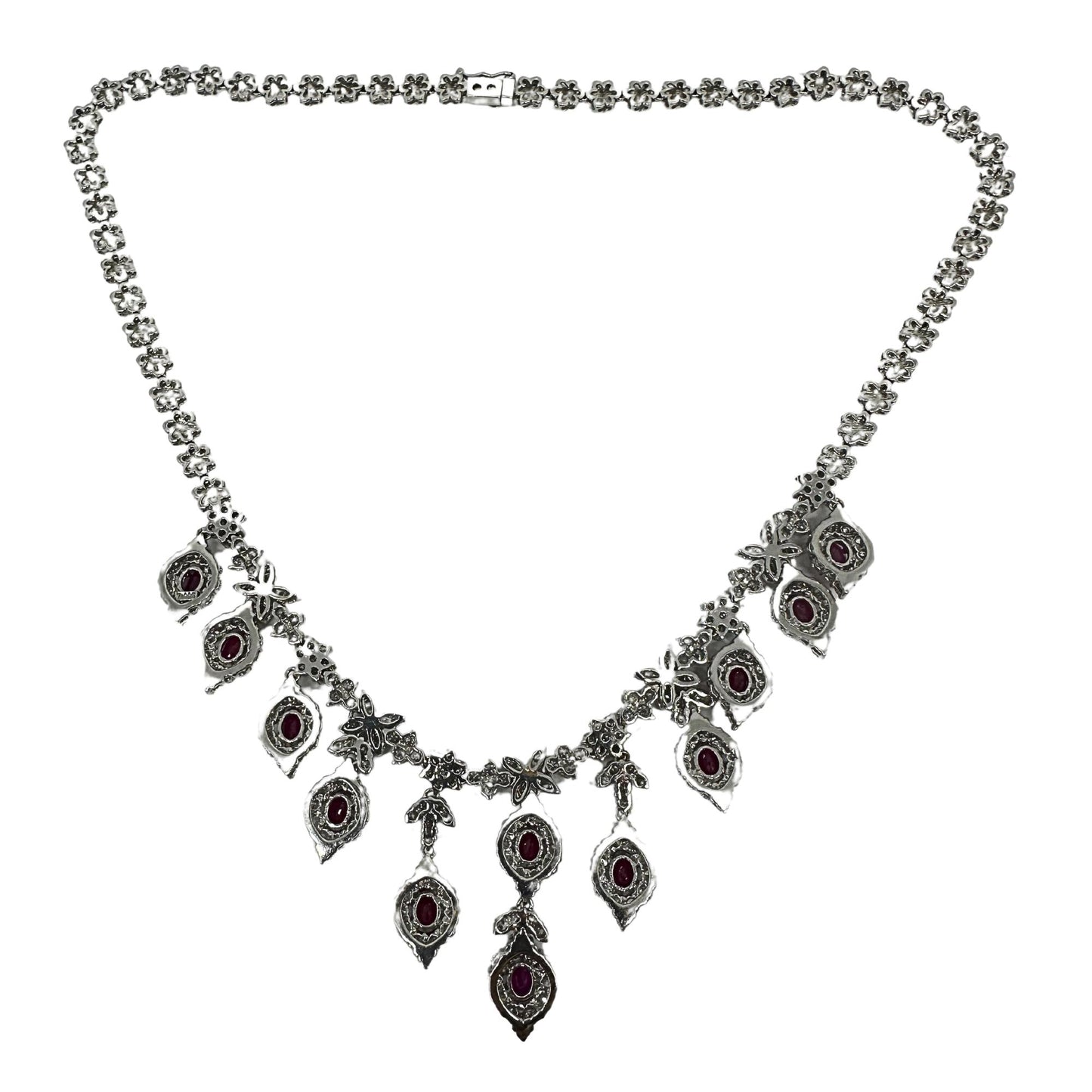 18K White Gold Diamond and Ruby Necklace