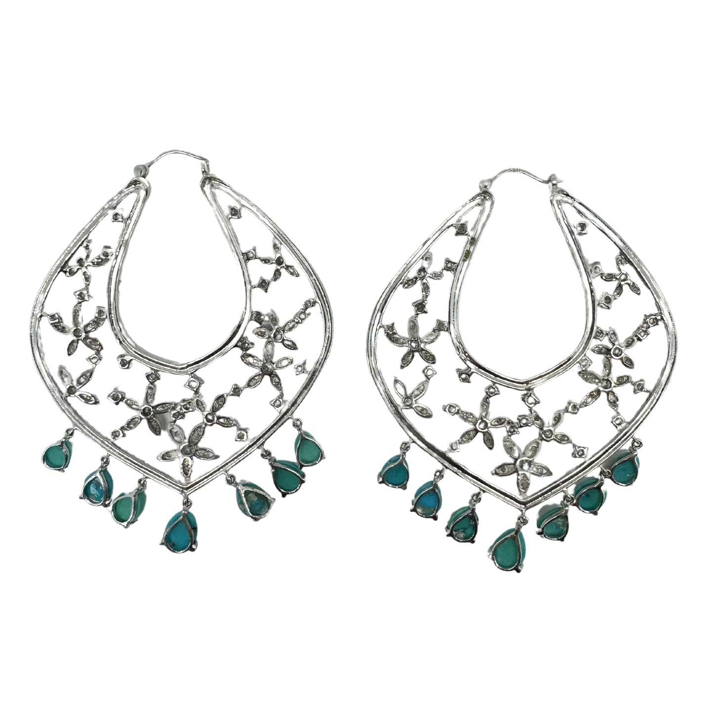 18K 7.23 Carat Persian Turquoise and Diamond Chandelier Earrings