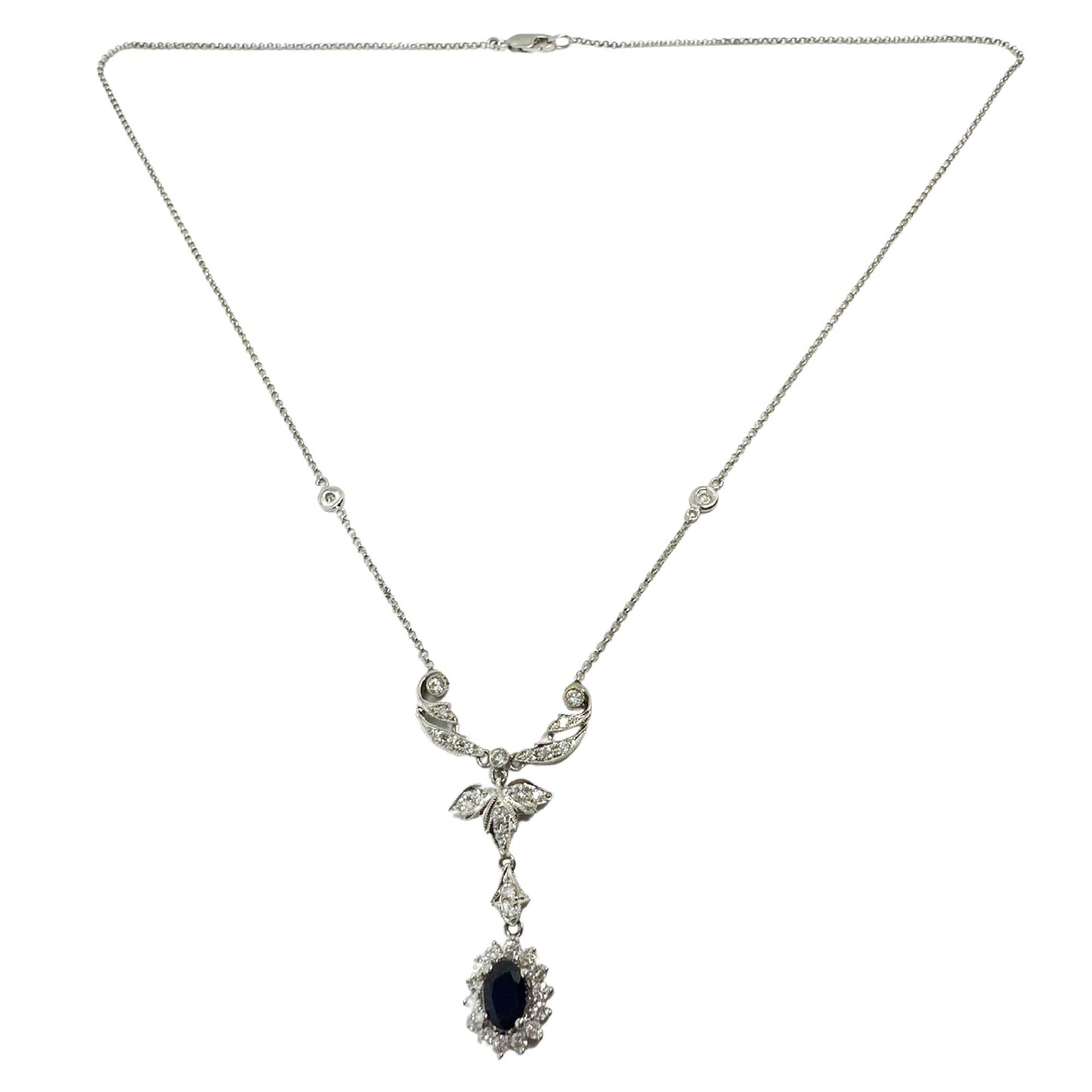 18k White Gold Diamond and Sapphire Necklace