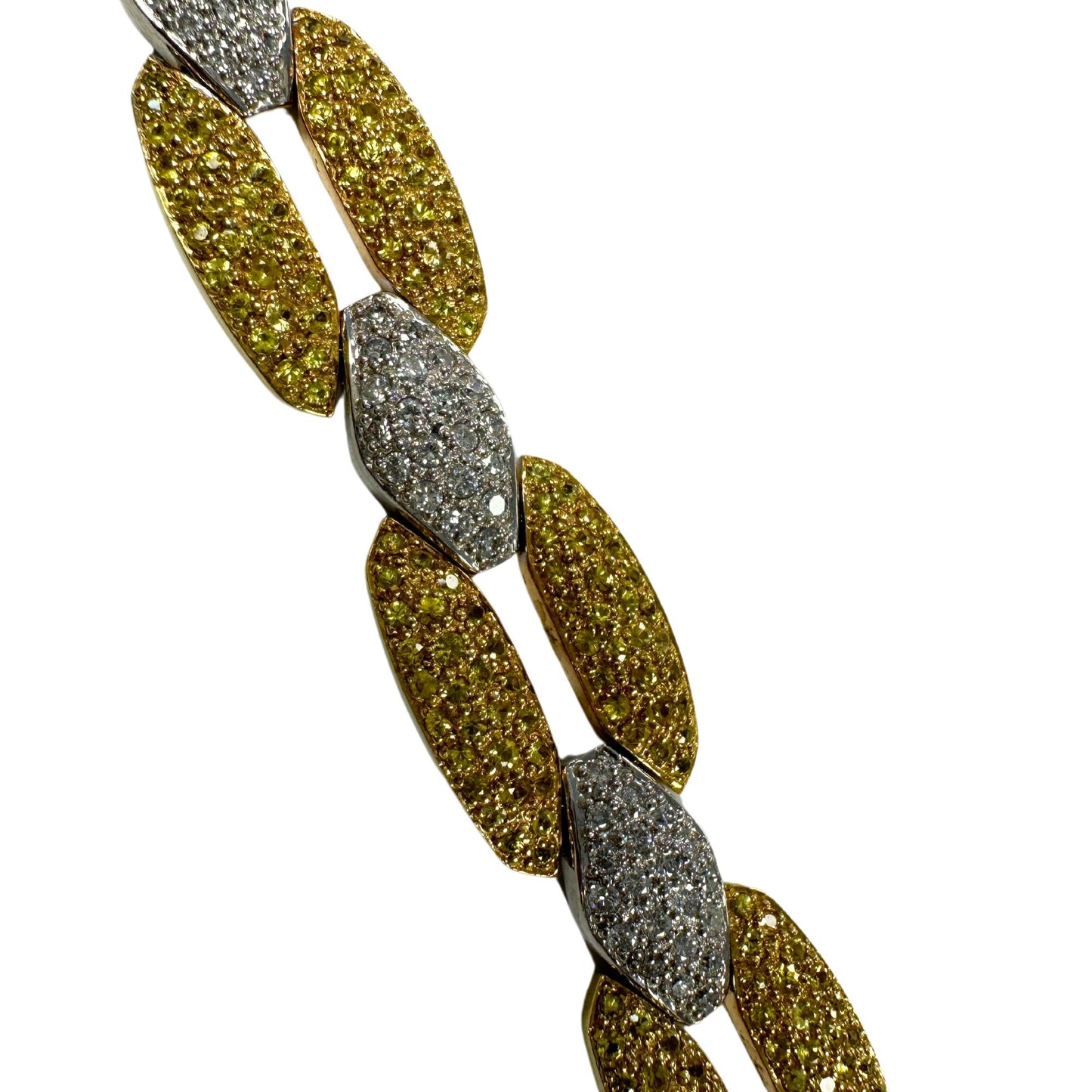 18K White and Yellow Gold Diamond and Yellow Sapphire Link Bracelet