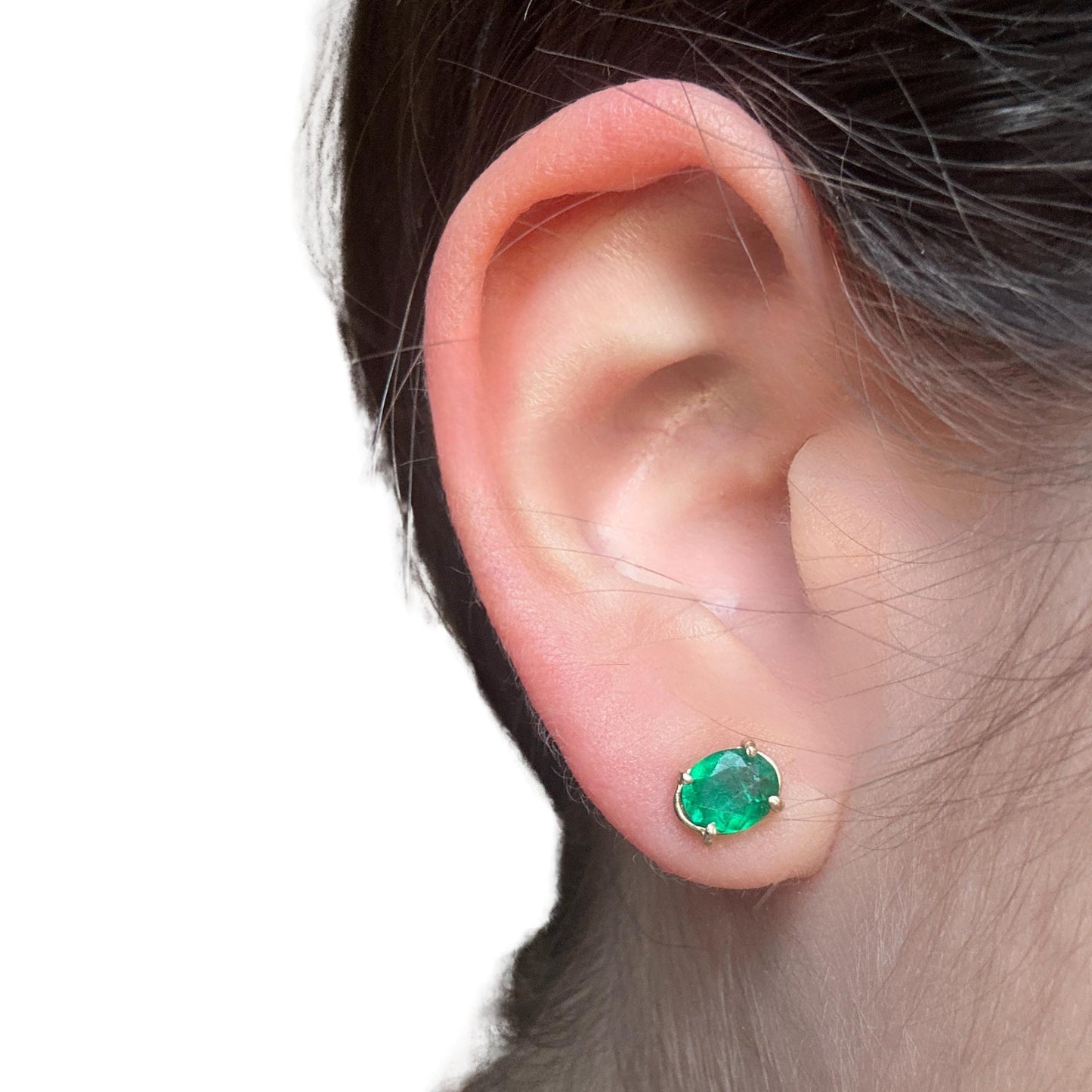 14k Yellow Gold Emerald Stud Earrings