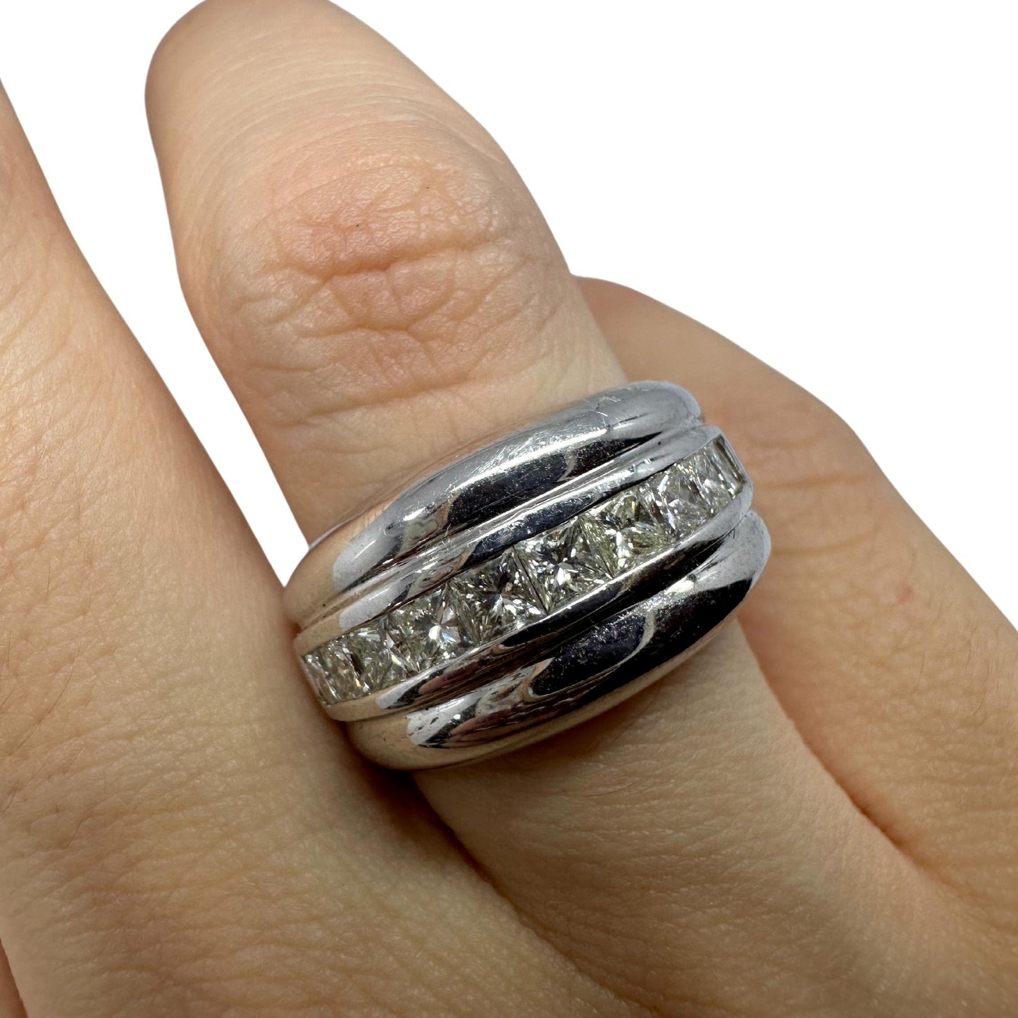 18k White Gold Princess Cut Diamond Wide Band Ring