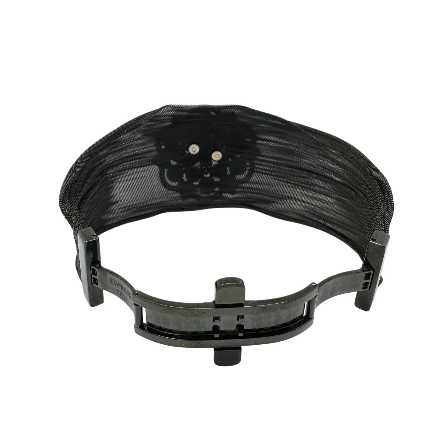 14K, Silver and Blackened Steel Mesh Rose Cut Diamond Bracelet