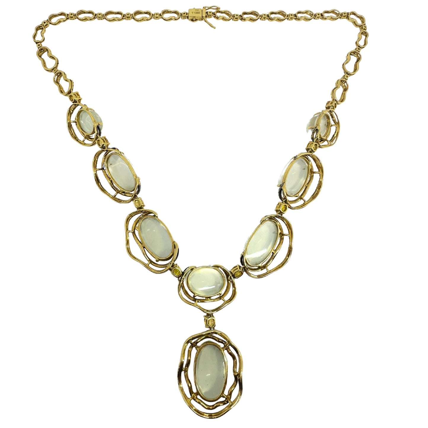 18K Yellow Gold Diamond, Yellow Sapphire and Moonstone Necklace