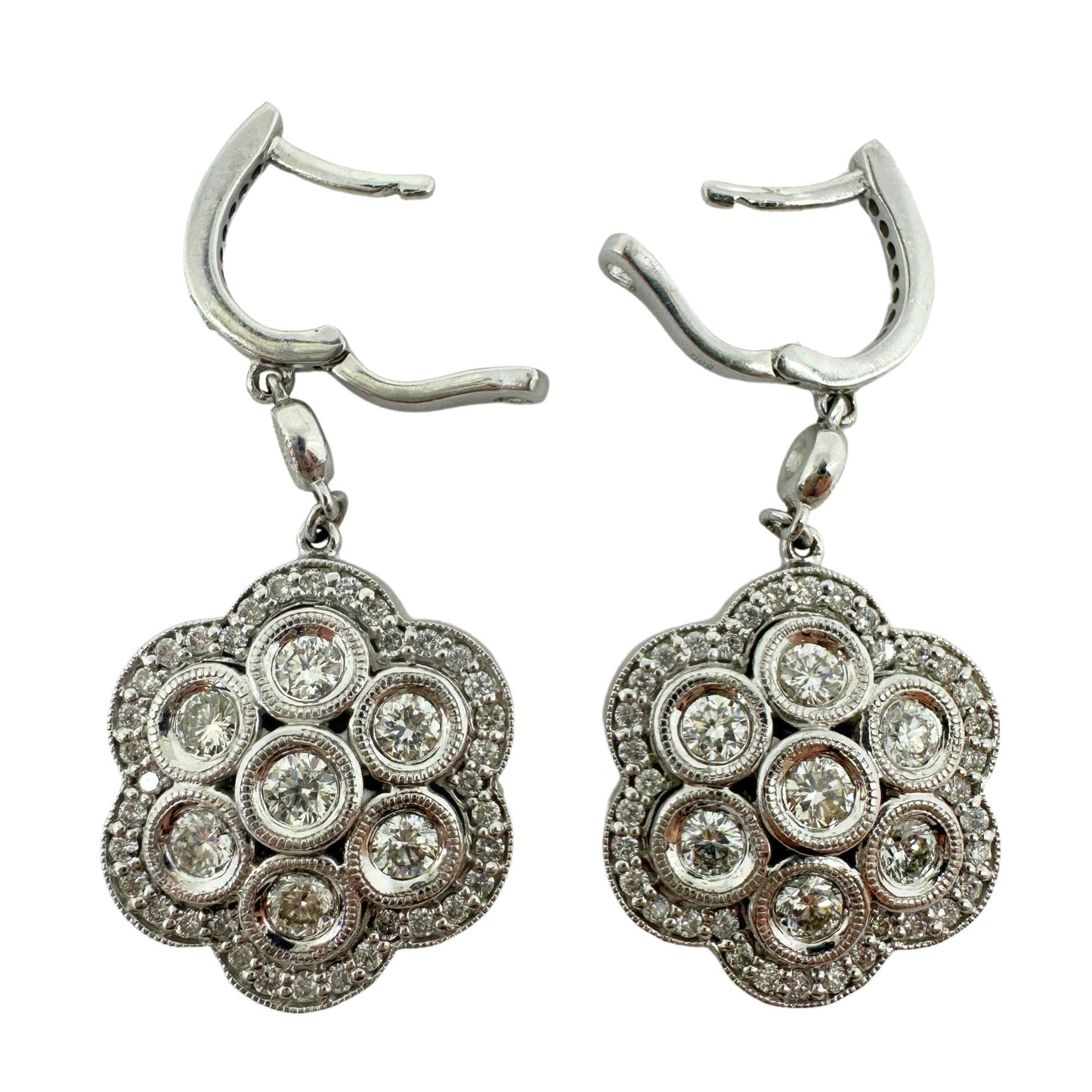 14K White Gold Diamond Flower Earrings