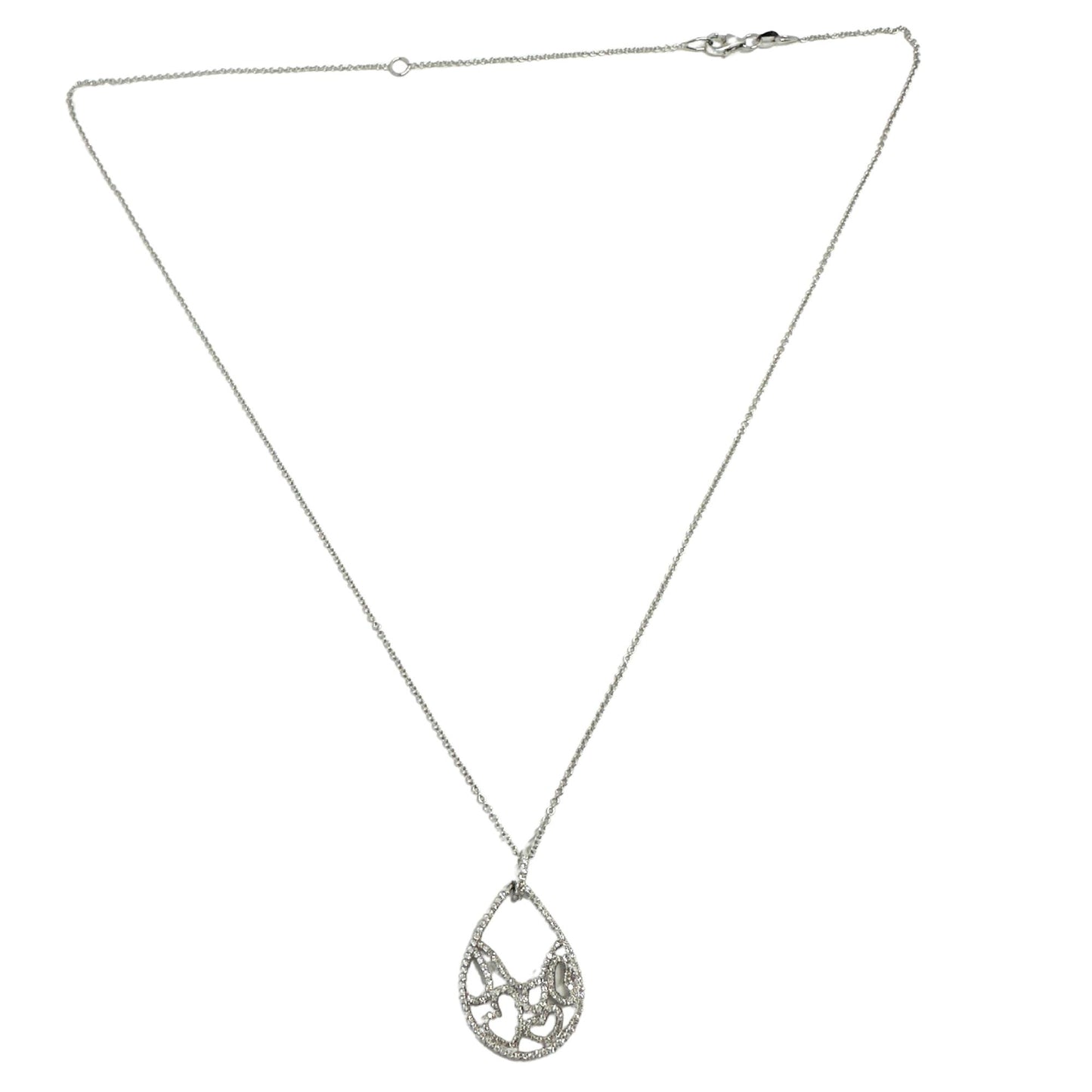 18K White Gold Diamond Pearl Tear Drop Heart Pendant Necklace